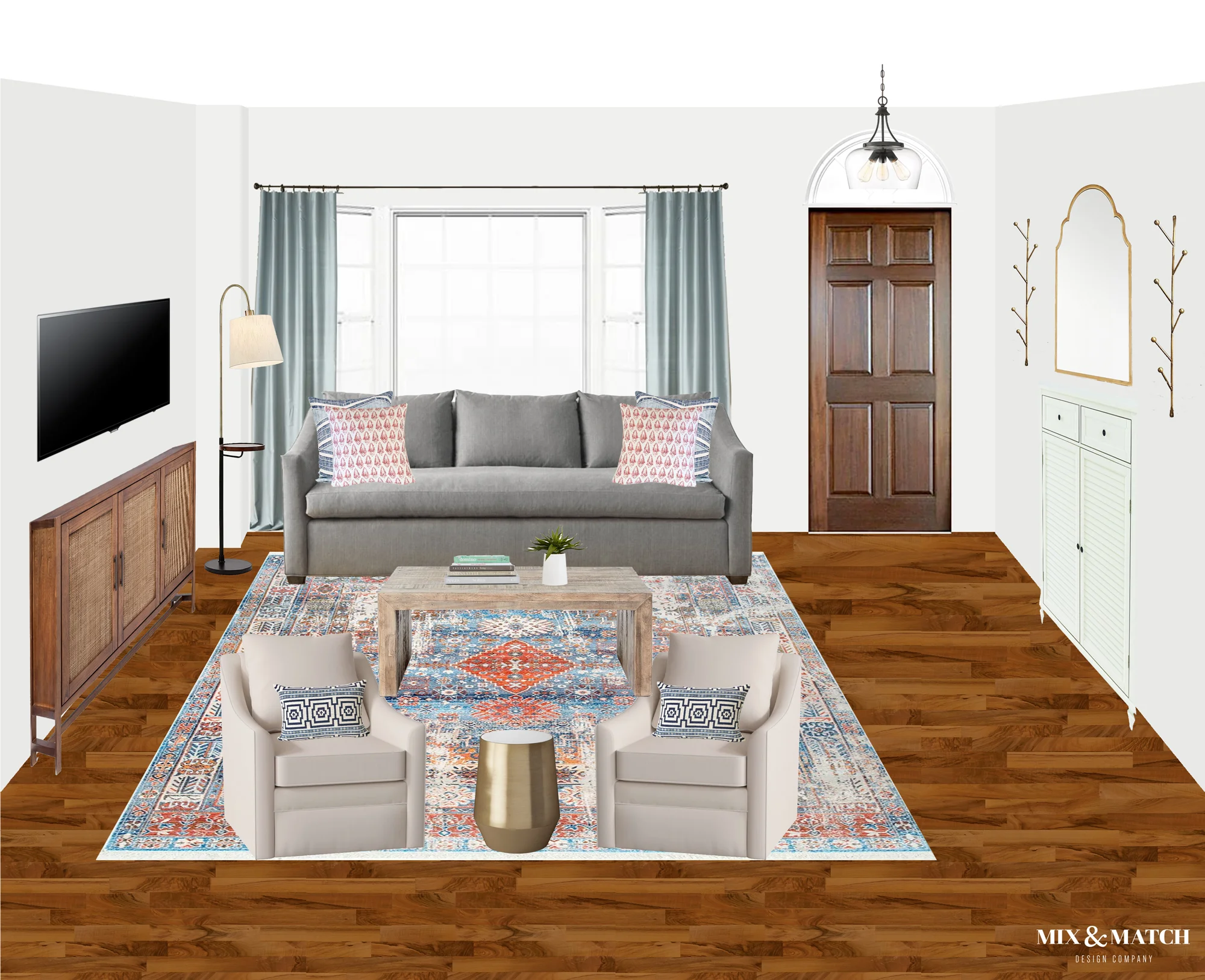 Are you redecorating your home in 2019? Let’s chat! My approachable and affordable e-design packages might be just the right fit. Get the design help you need from Mix & Match Design Company’s virtual interior design services and turn your home into a space you love! // eclectic modern farmhouse living room, eclectic farmhouse living room