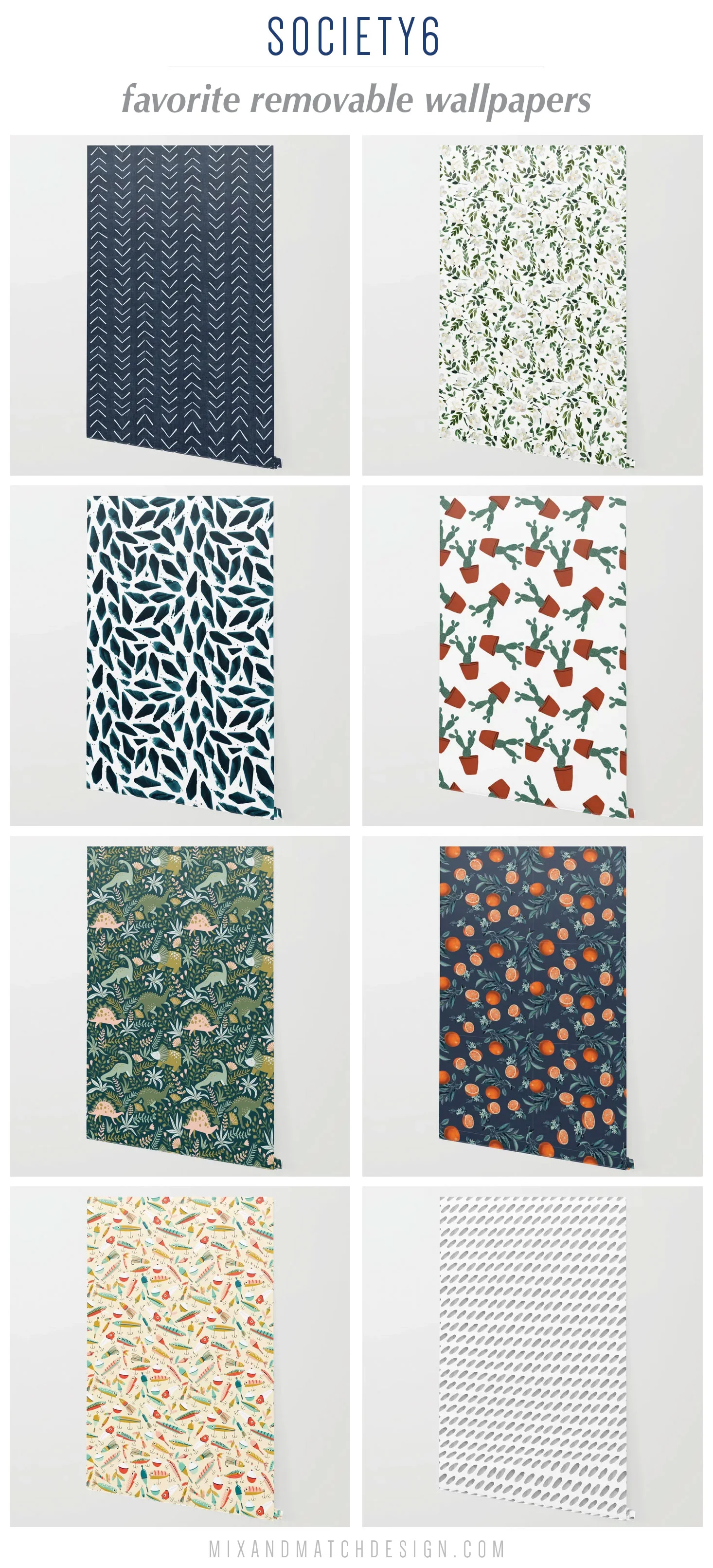 Society6 just launched removable wallpaper on their site and I’m loving it! Removable wallpapers are perfect for powder rooms, bedroom accent walls, entryways, and so many other spots in your home. The fact that it’s temporary makes it perfect for a rental or for those of us who have trouble committing to the permanent kind!