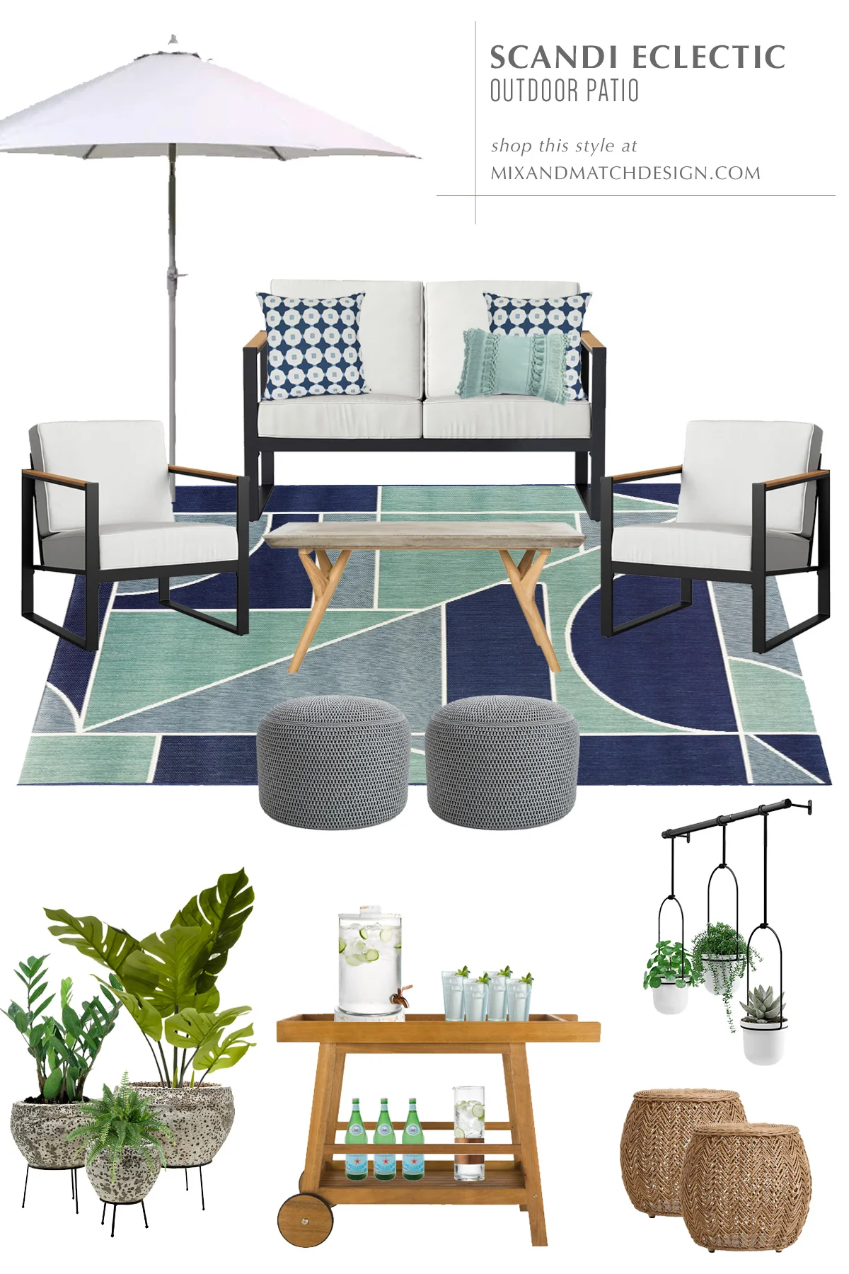 Head over to this post for inspiration on how to design an outdoor space. I’ve got three patio looks in three different styles for under $3,000 to share with you! This one is the Scandinavian Eclectic outdoor patio design.