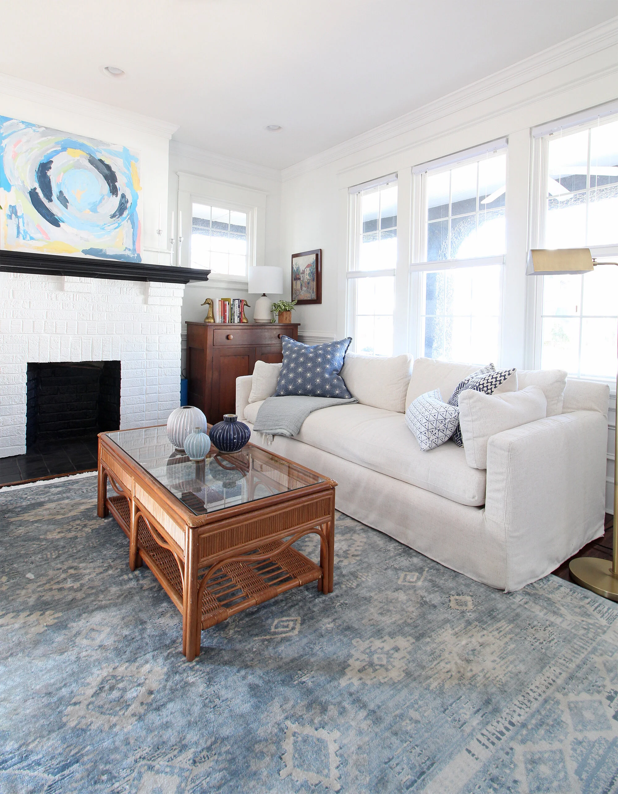 traditional coastal living room on A Tour Of Our Coastal Modern Traditional Living Room Progress