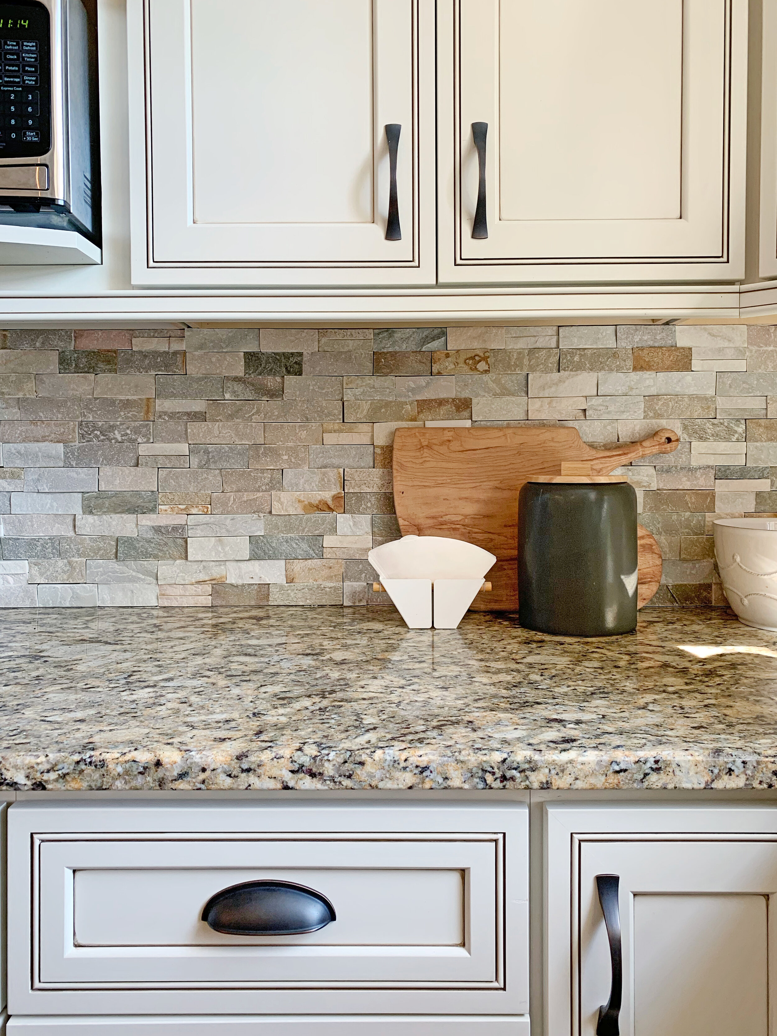 Dated Granite In Your Kitchen, Dark Brown Granite Countertops With Gray Cabinets