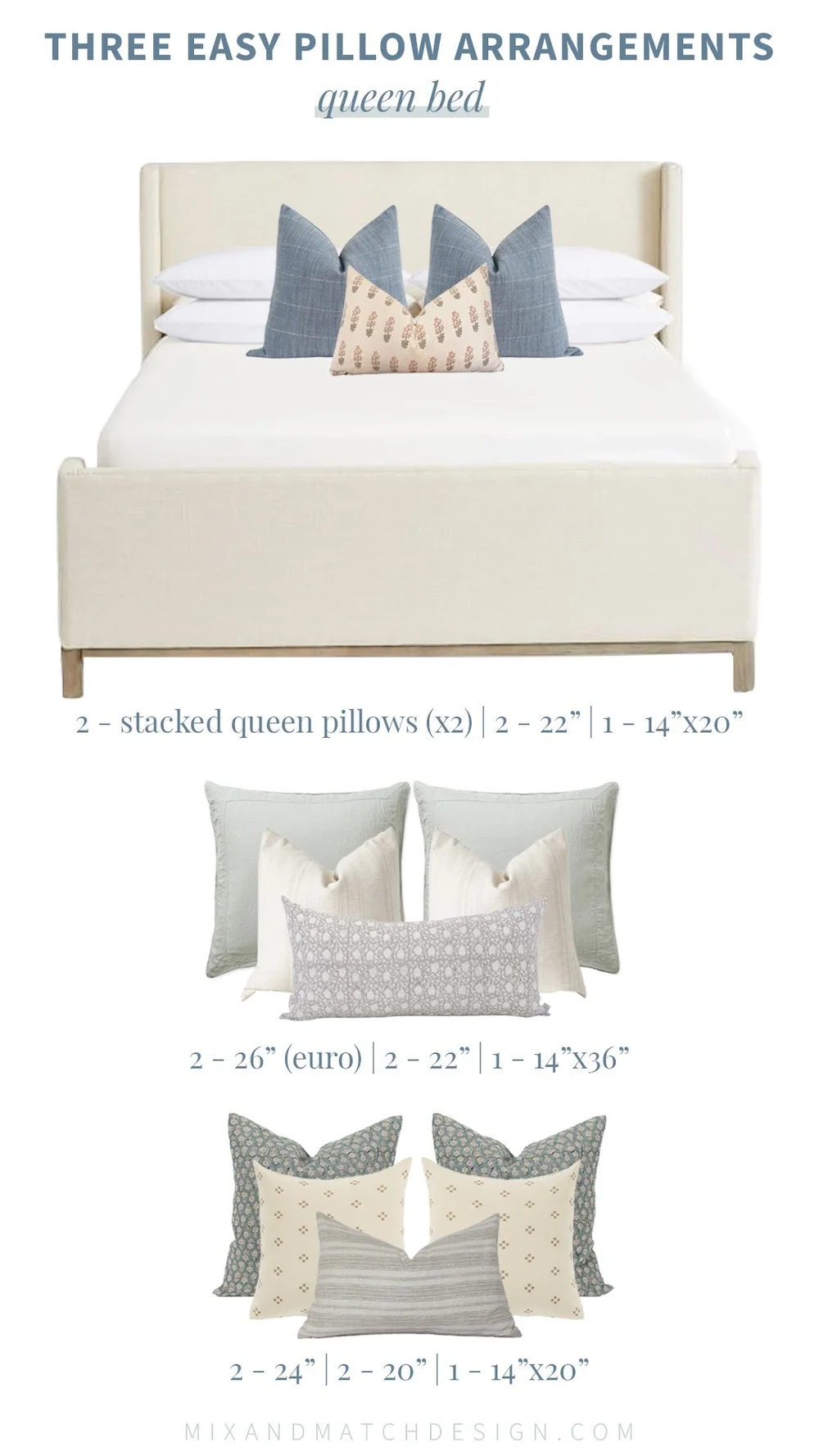 Three Easy Pillow Arrangements: Queen & King Beds