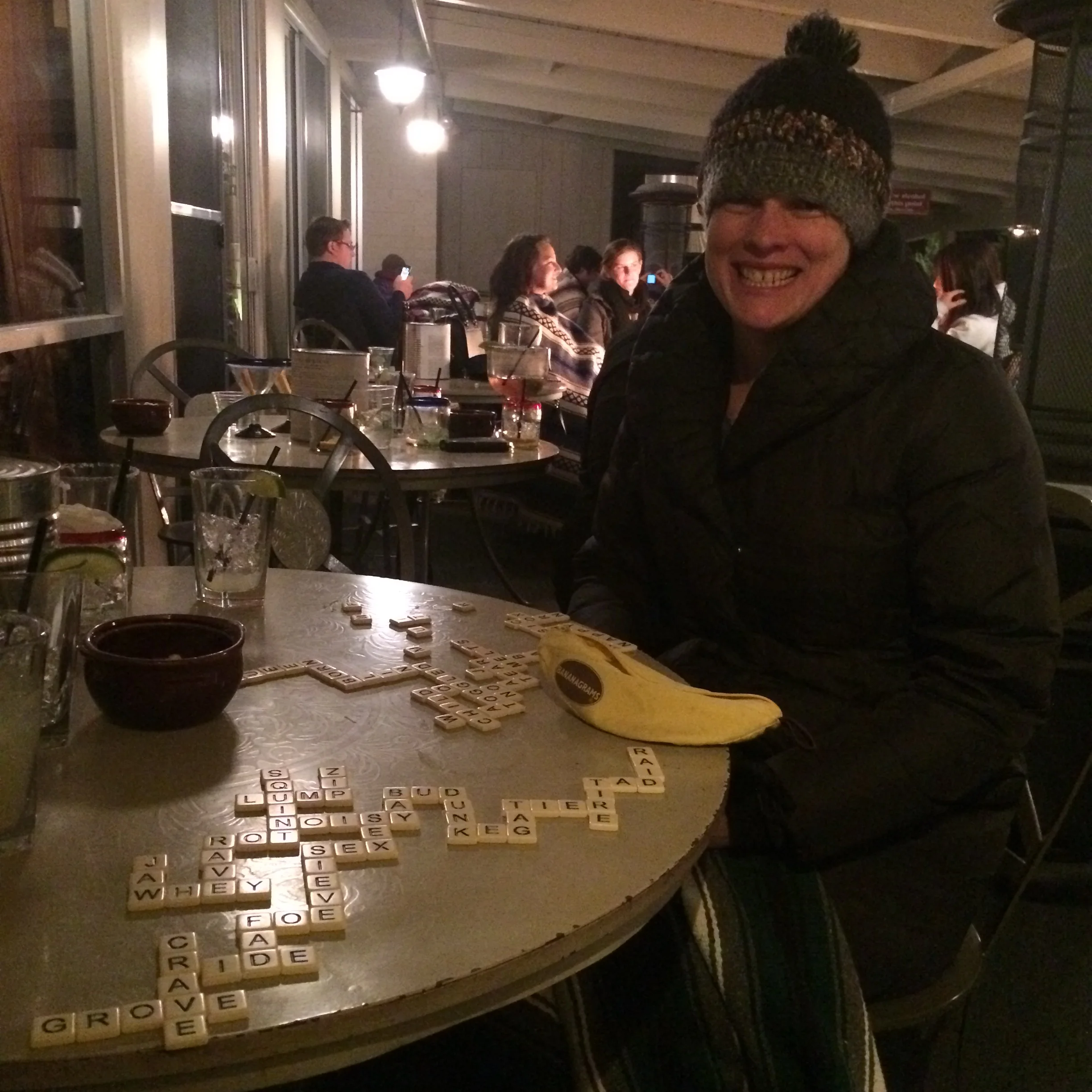 2 hour wait for best tex-mex is just lovely with bananagrams, margs, and a warm hat. 