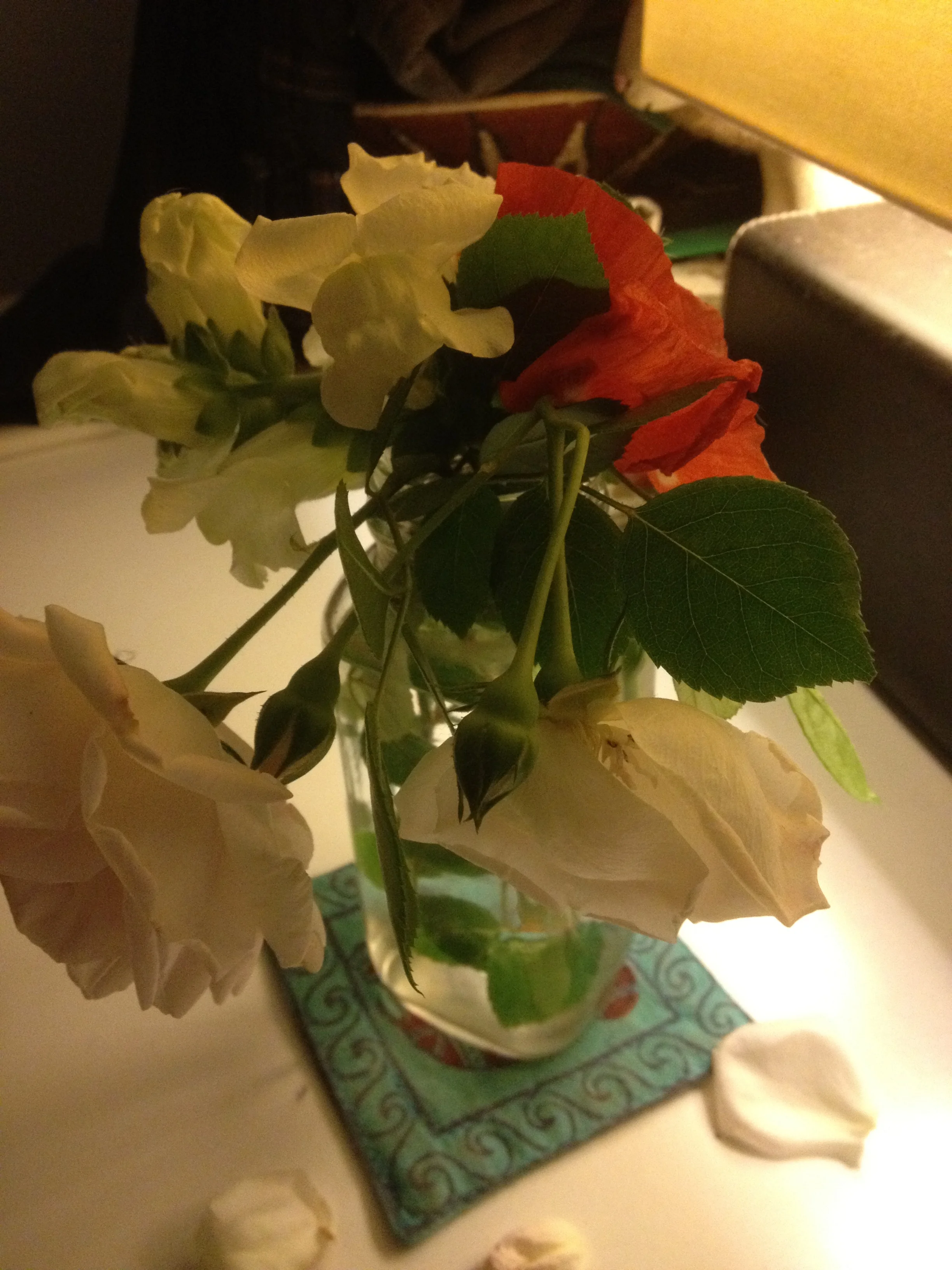 White snapdragon, blush rose, poppy.