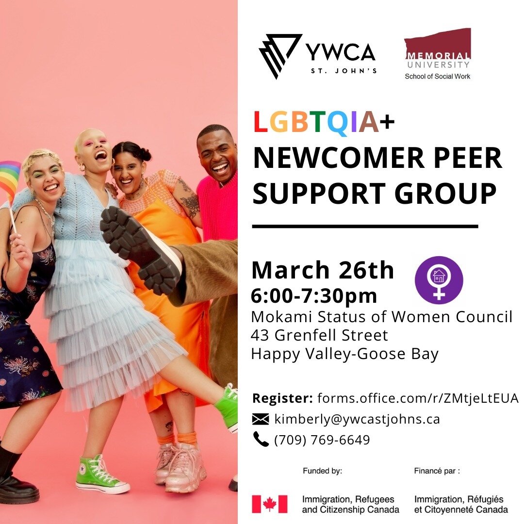 Exciting news- YWCA is travelling to Happy Valley-Goose Bay to host our very first LGBTQIA+ Newcomer Peer Support Group in the area! 🏳️&zwj;🌈🏳️&zwj;⚧️

📆 Date: March 26
🕕 Time: 6:00-7:30pm
🏠 Location: 43 Grenfell Street
📝 Register: https://for