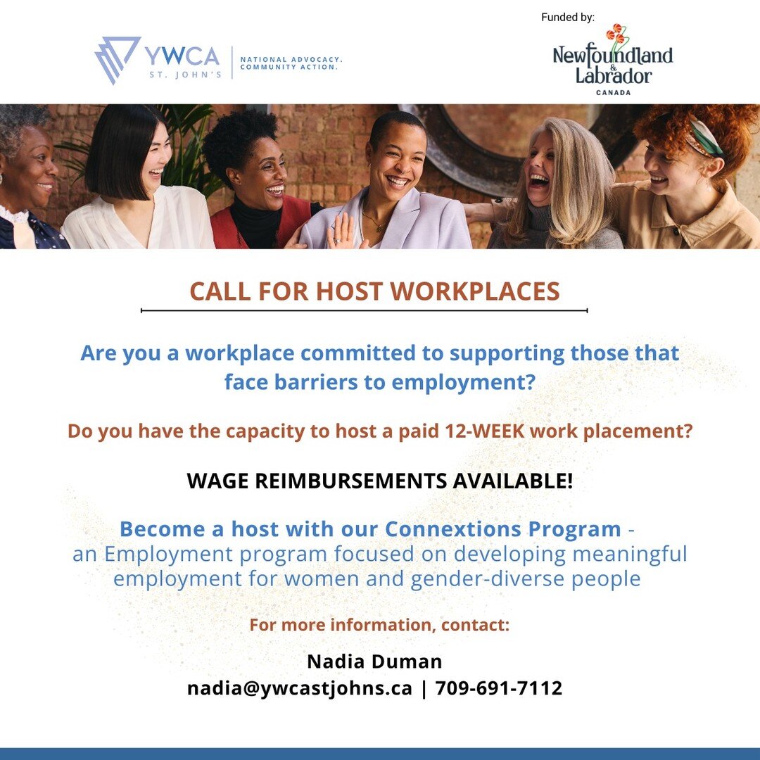 🌟 Calling all local employers! 🌟

Are you passionate about empowering individuals through meaningful employment opportunities? 💼✨
 
We're on the lookout for community partners/employers to join forces with YWCA St. John's for our Connextions emplo