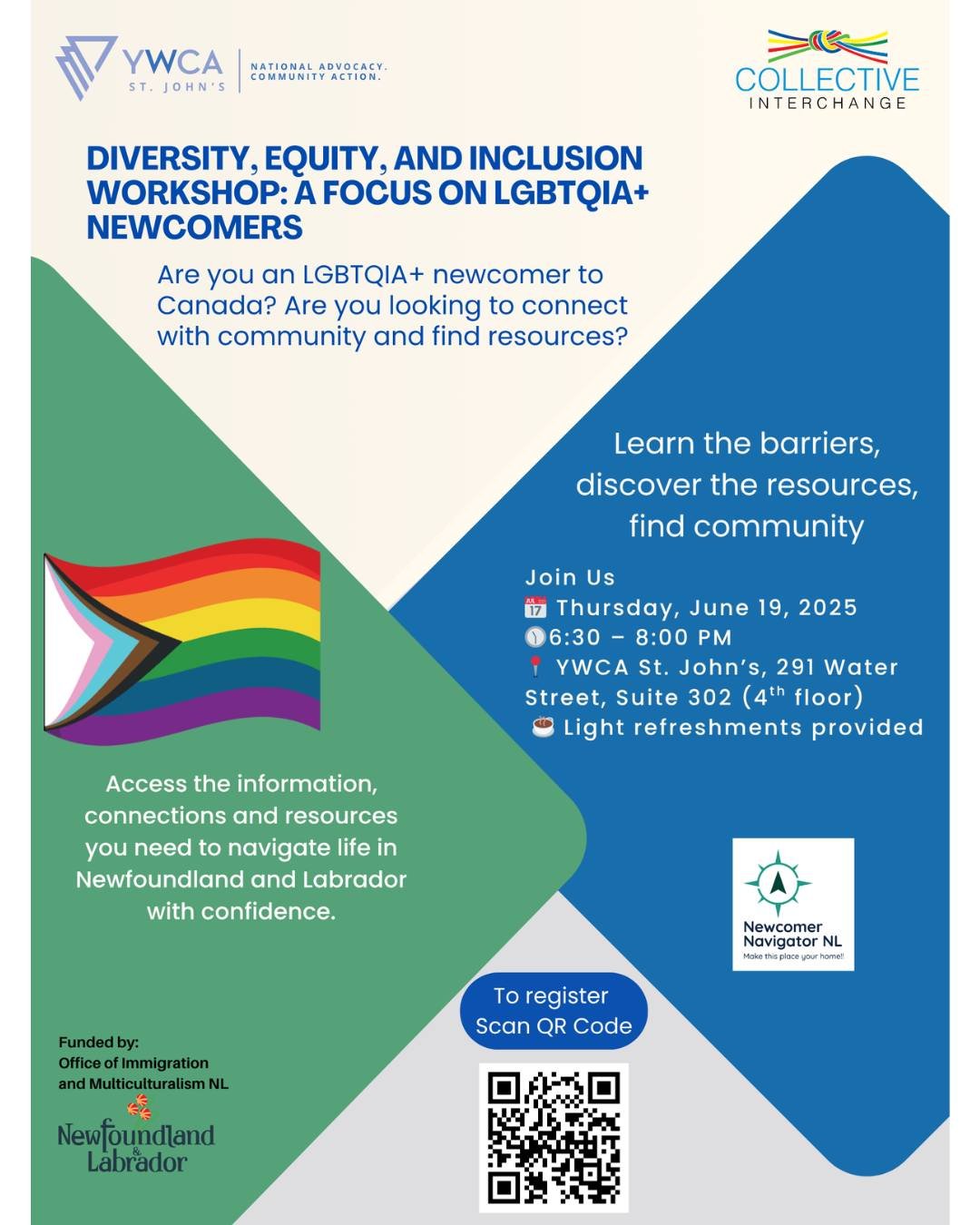 🌈 Diversity, Equity & Inclusion Workshop: A Focus on LGBTQIA+ Newcomers
Are you new to Canada and part of the LGBTQIA+ community? Looking for resources, support, and community?
✨ Join us for an interactive workshop where we’ll explore:
?