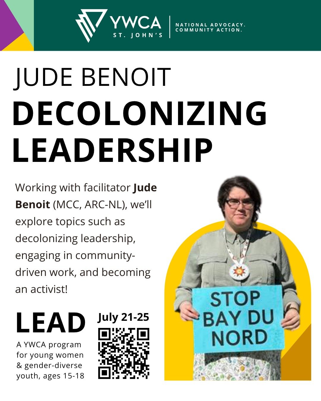 YWCA St. John’s is thrilled to welcome back Jude Benoit as one of our guest facilitators at L.E.A.D 2025!
L.E.A.D is a 5-day YWCA leadership program for young women and gender-diverse youth, ages 15-18. Working with Jude, the group will explor