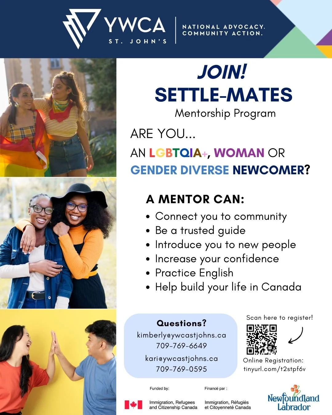 π Join Settle Mates: Mentorship Program!
A mentorship program for Women, Gender Diverse, and LGBTQIA+ newcomers! If you are an immigrant or refugee, identify as a woman, gender diverse person, or LGBTQIA+, and are 18 or older, these programs can o