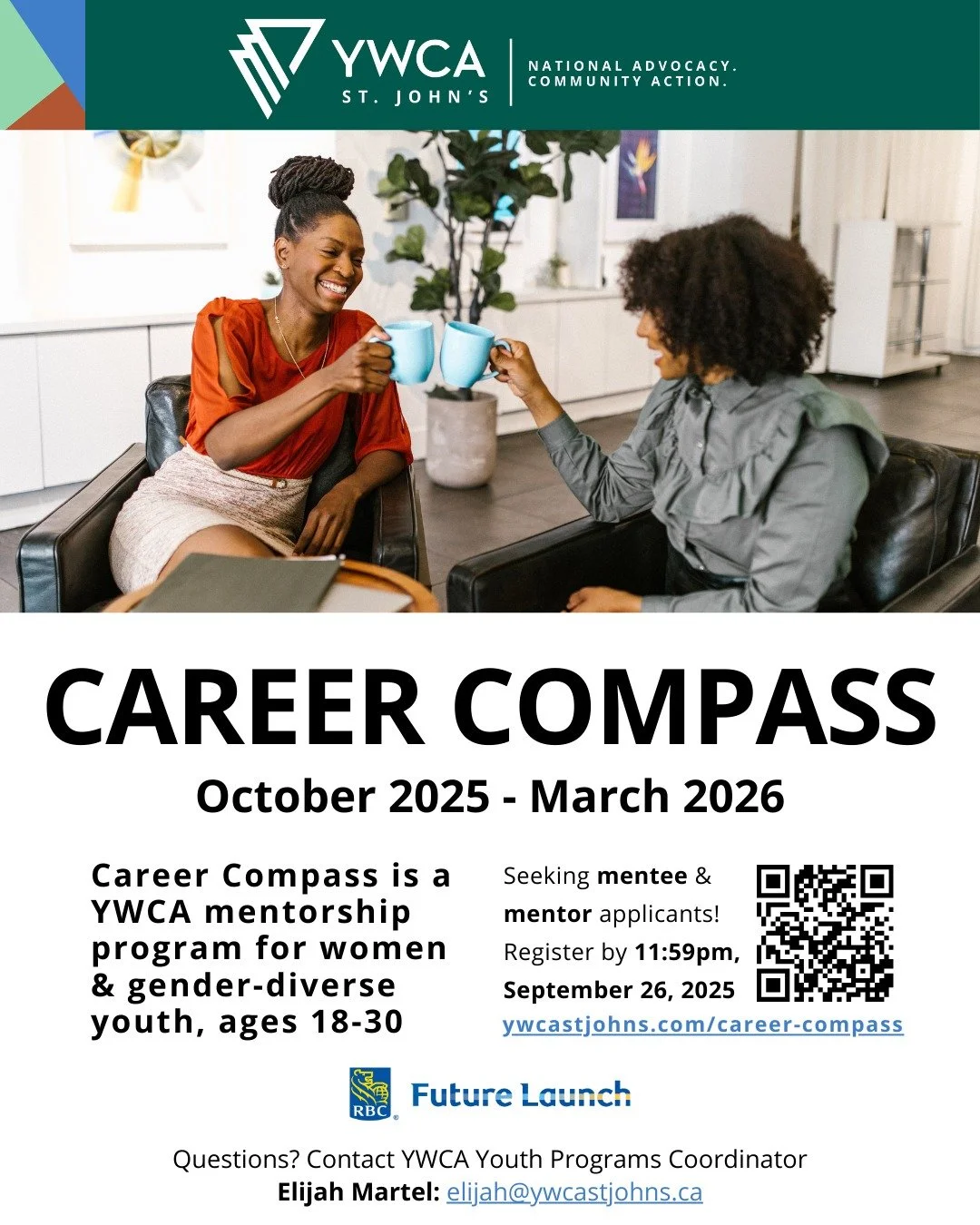Call for Participants: CareerCompass 2025-26 π
CareerCompass is a 6-month YWCA program for women and gender-diverse youth, ages 18-30. This is your chance to connect with a small, supportive peer cohort and receive 1:1 career guidance from an estab