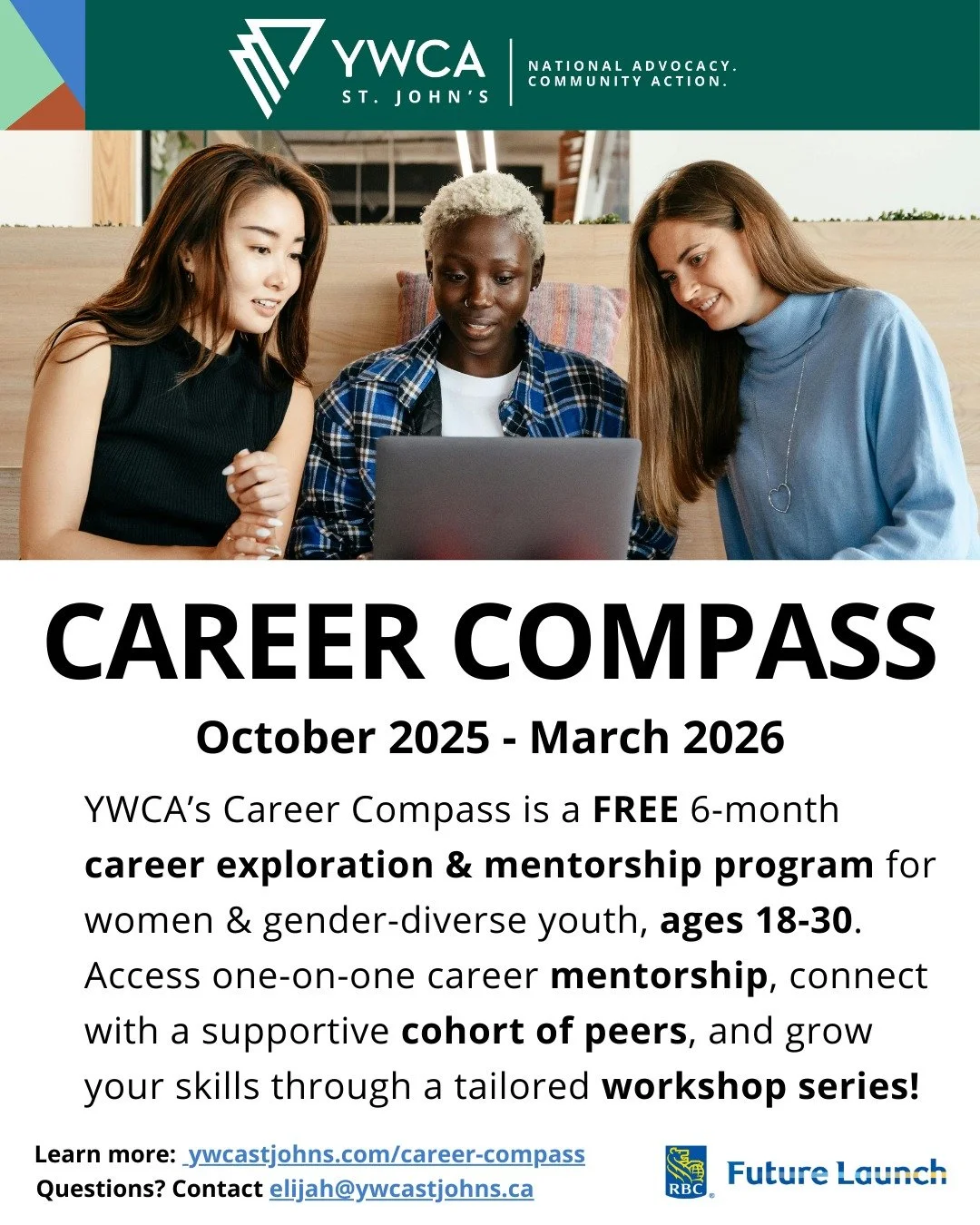Call for Participants: CareerCompass 2025-26 π
CareerCompass is a 6-month YWCA program for women and gender-diverse youth, ages 18-30. This is your chance to connect with a small, supportive peer cohort and receive 1:1 career guidance from an estab