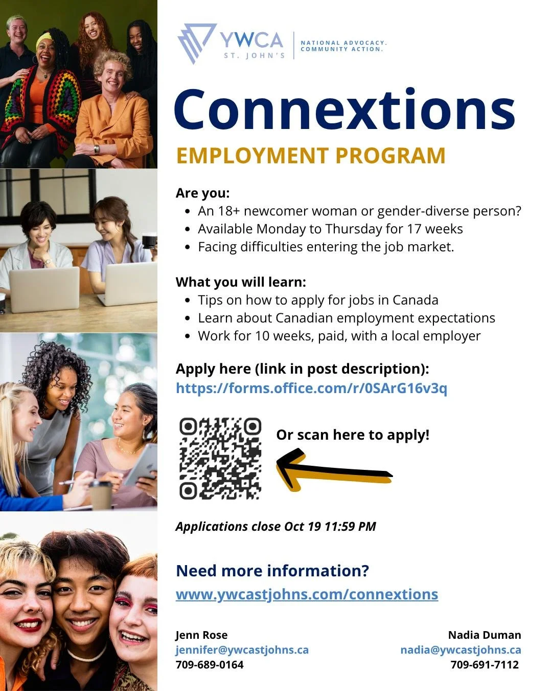🎉 Connextions Employment Program is open for applications!
Are you…
➡️ An 18+ newcomer woman or gender-diverse person?
➡️ Available Monday to Thursday for 17 weeks?
➡️ Facing difficulties entering the job market?
Apply here:
📲 https://for
