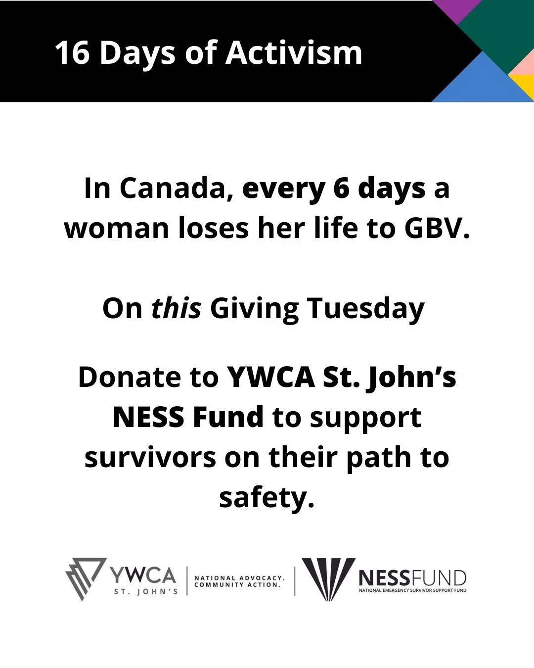 This Giving Tuesday, make an impact. Your donation to the YWCA St. John's NESS Fund goes directly to survivors. 🤝

Make your gift here: https://www.ywcastjohns.com/donate (link in bio)

Believe survivors.

Donate.

Make a difference.
