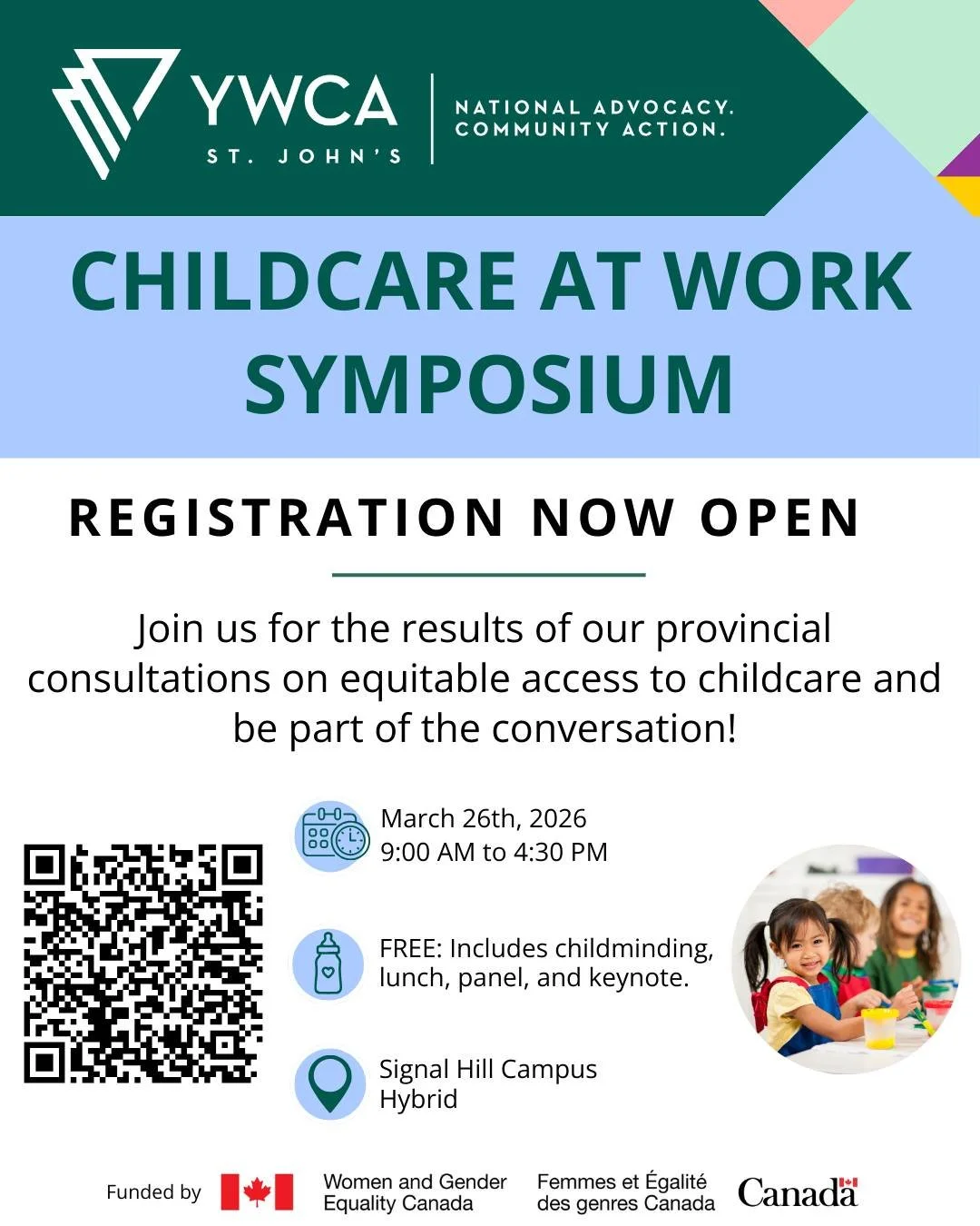 📅Registration for our Childcare At Work Symposium is LIVE! The event will take place on March 26th and we hope you'll join us!

💬This event is FREE and will be available to attend in person at Signal Hill Campus OR online from anywhere in the provi