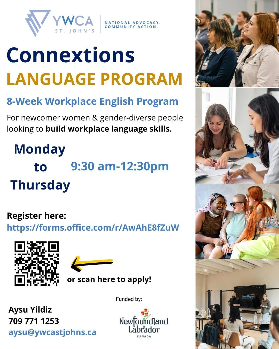 8- Week Workplace English is open for applications! 

Are you&hellip; 
✅An adult newcomer women or gender-diverse person? 
✅Facing difficulties finding a job because of English? 
✅Looking to practice English with a supportive group? 
✅Available from 