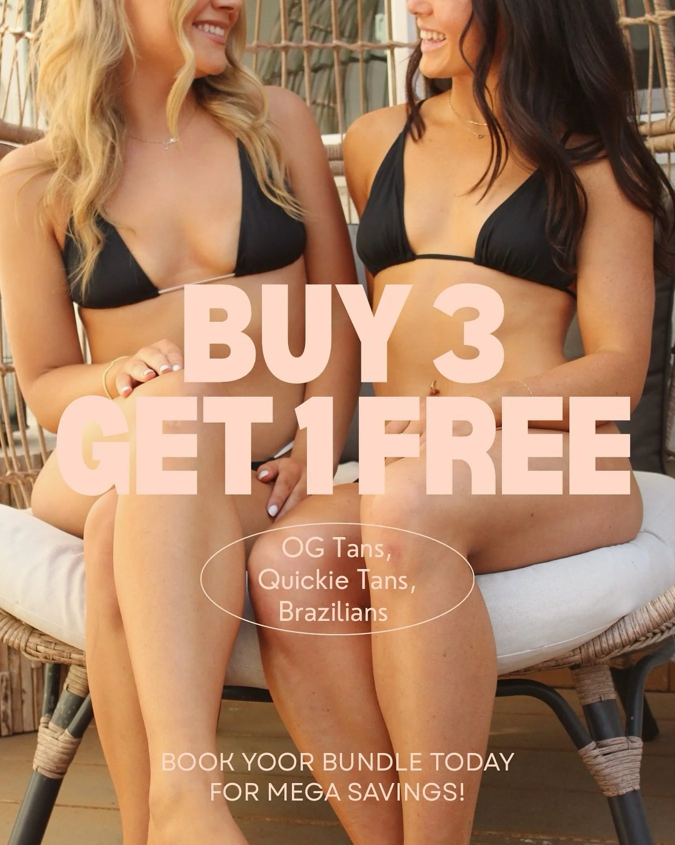 Glow season just got a major upgrade! ☀️✨ Buy 3 OG Spray Tans, Quickie Tans, or Brazilians &rarr; GET THE 4TH ONE FREE! LIMITED TIME SALE - Stock up on that flawless glow + smooth confidence before spots fill up. Who&rsquo;s ready to glow up? Book no