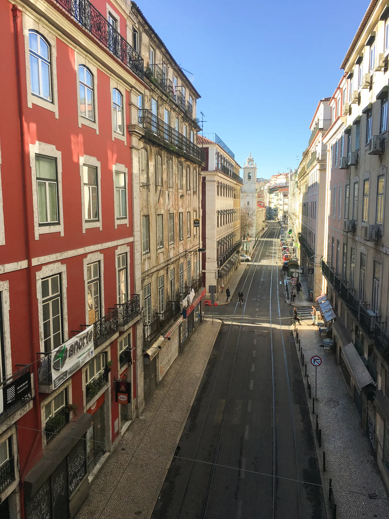 Foreign to our American sensibilities, the streets in Lisbon are often small, tortuous, and multilayered - here is an example of a more open thoroughfare.