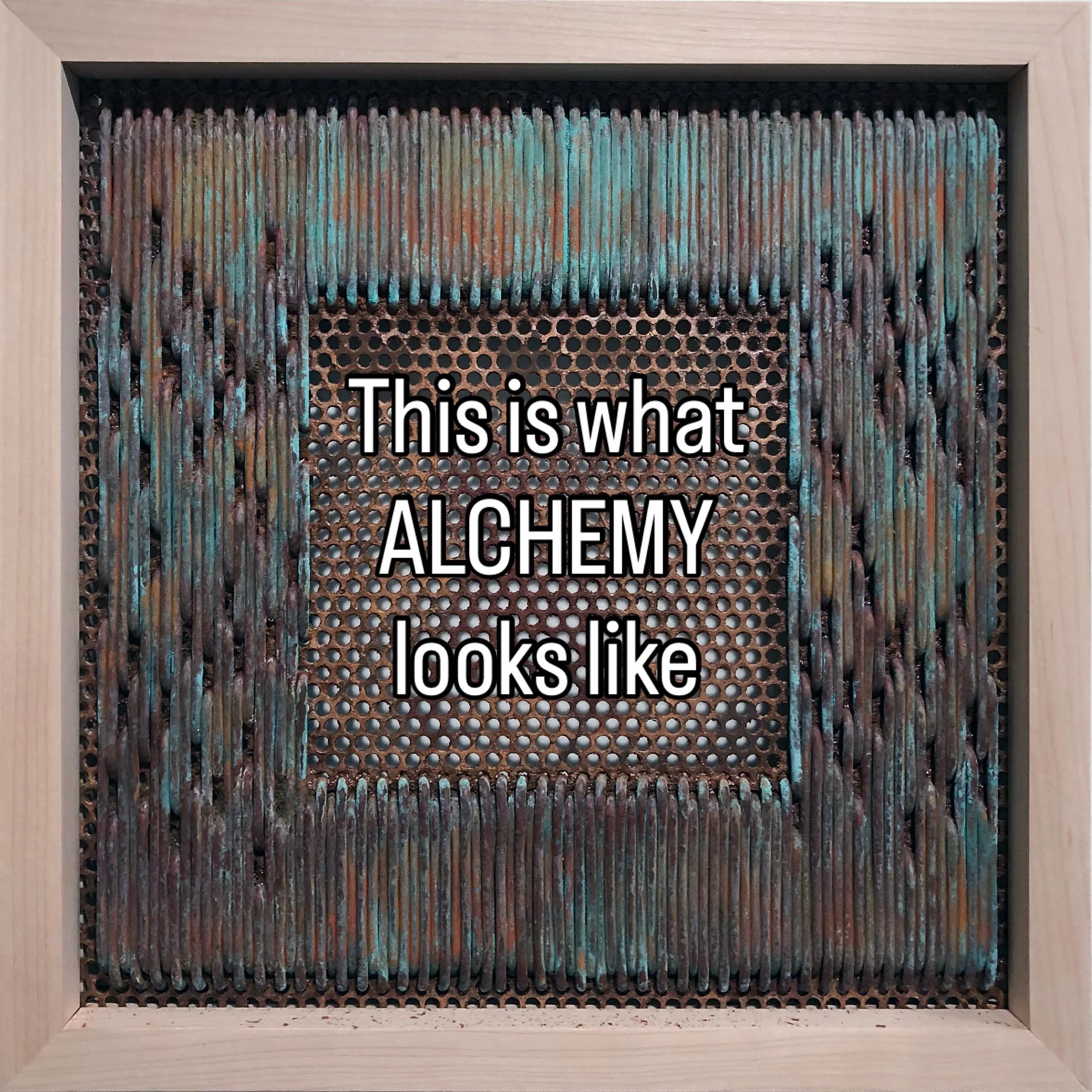 ALCHEMY is my one series that doesn&rsquo;t use found objects - it emulates the qualities of found objects while giving me more control over what I create. 

I&rsquo;ll be inviting visitors to help me create a new ALCHEMY piece at @workinprogress__of