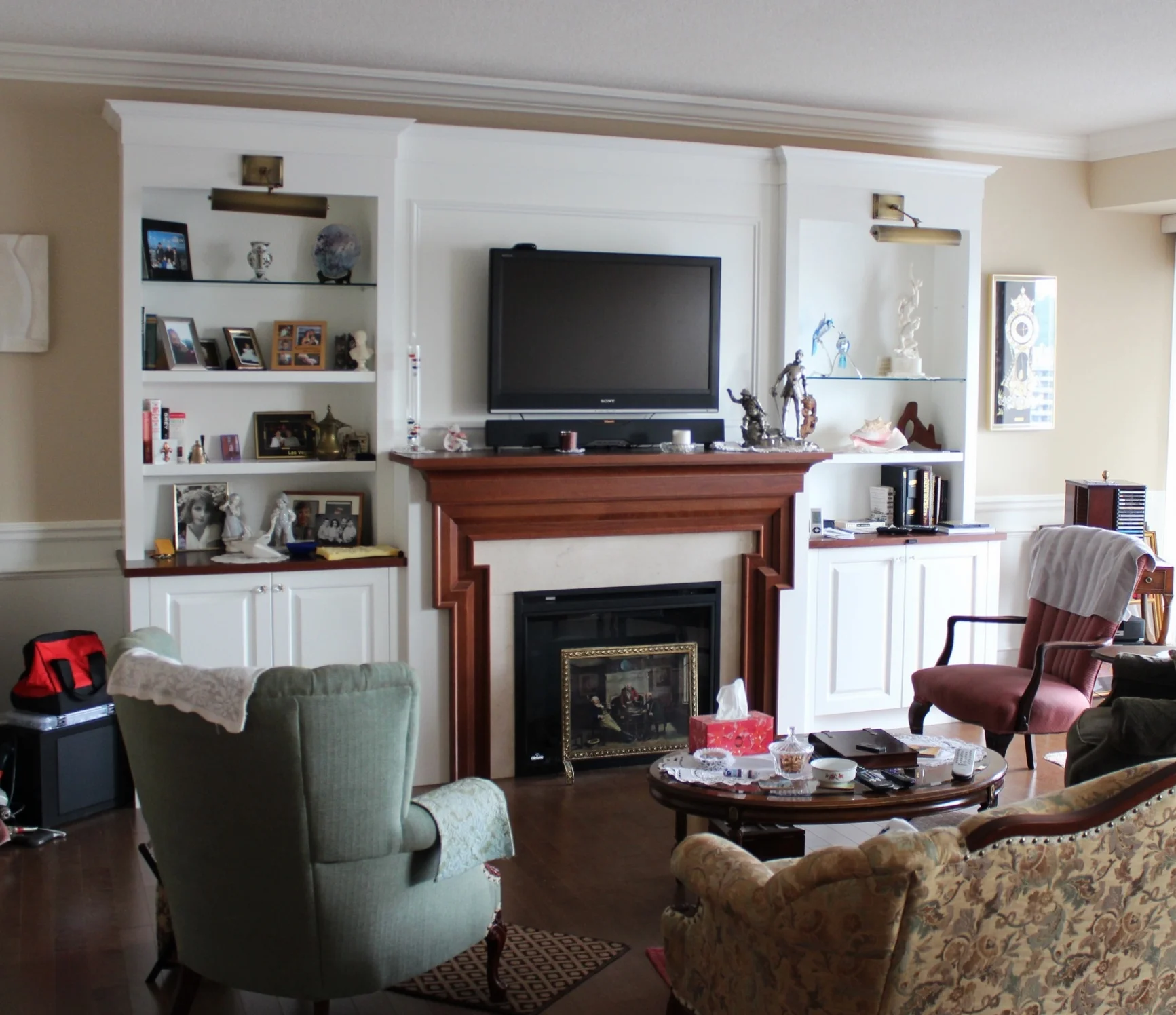 Entertainment unit with custom fireplace