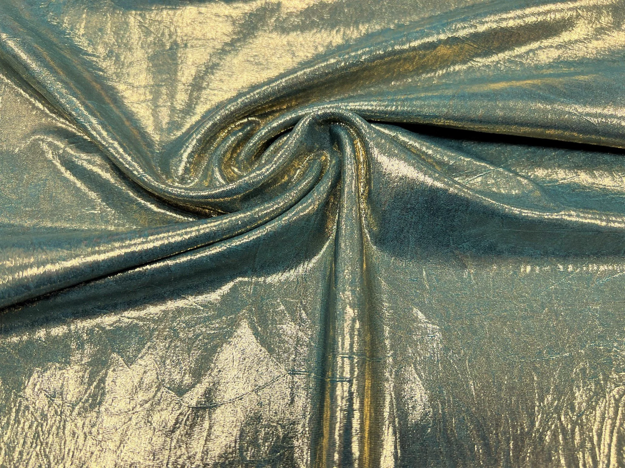 Claudette foil on Creased Poly Spandex