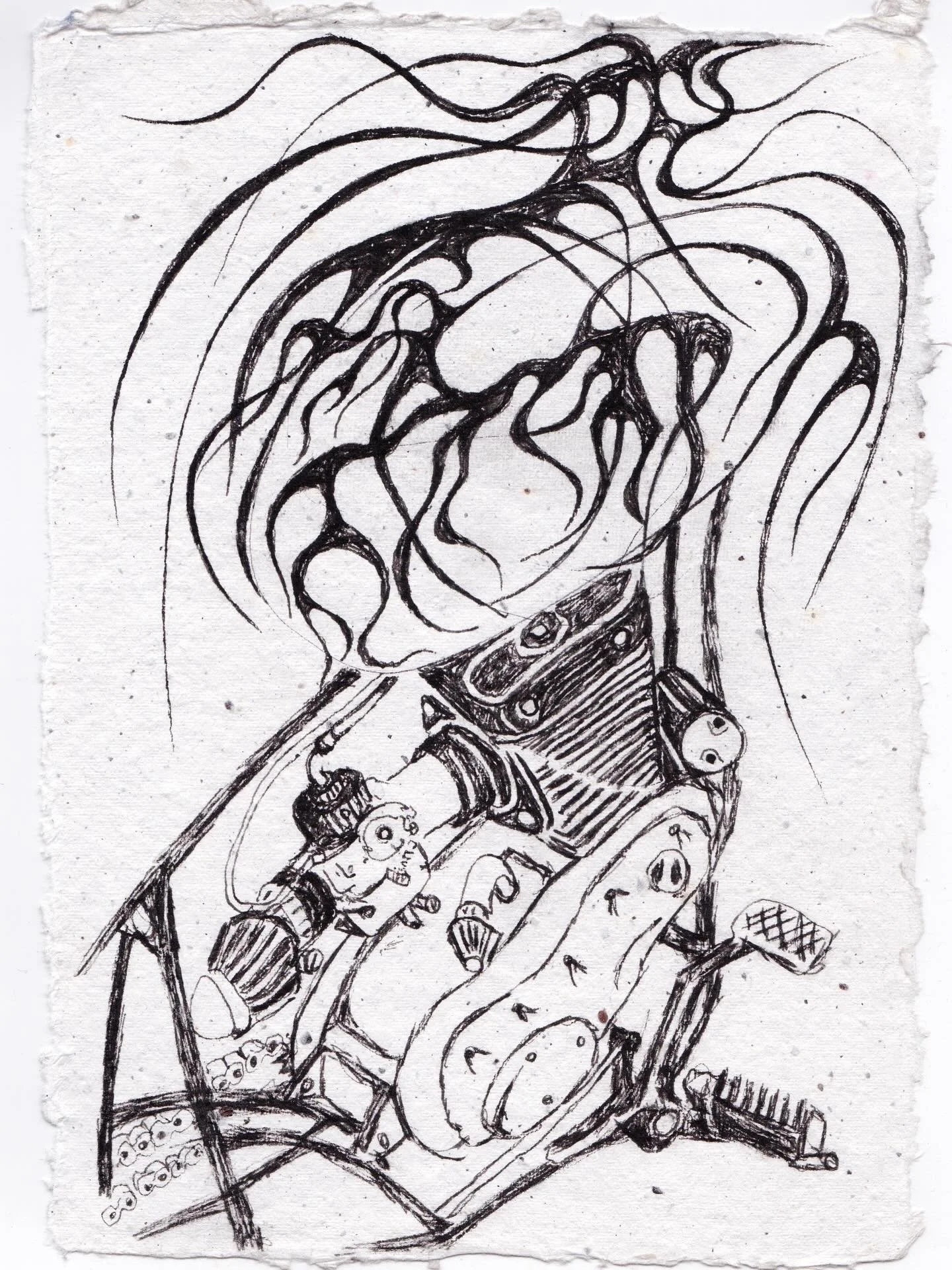 ENGINES
Pages: 53-83-54
10 x 7 in, 25.5 X 17.75 cm
Ink on paper
2025

In colaboration with:
Daniella Garrote &amp; @magazineapocalypse