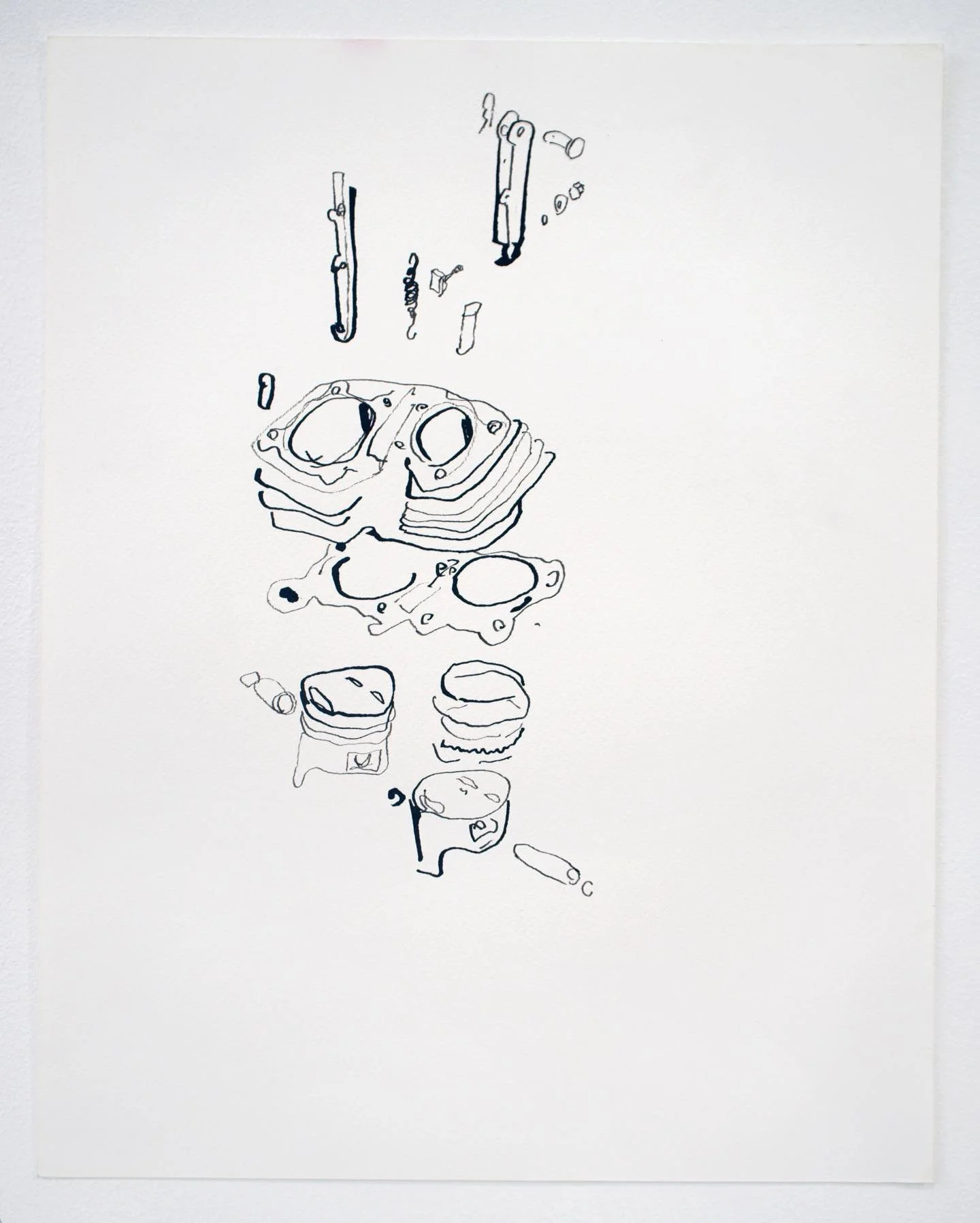 CYLINDER/PISTON
Ink on paper 
24 x 18&rdquo; 
2024

CLUTCH/GEARSHIFT LINKAGE
Ink on paper
24 x 18&rdquo;
2024
