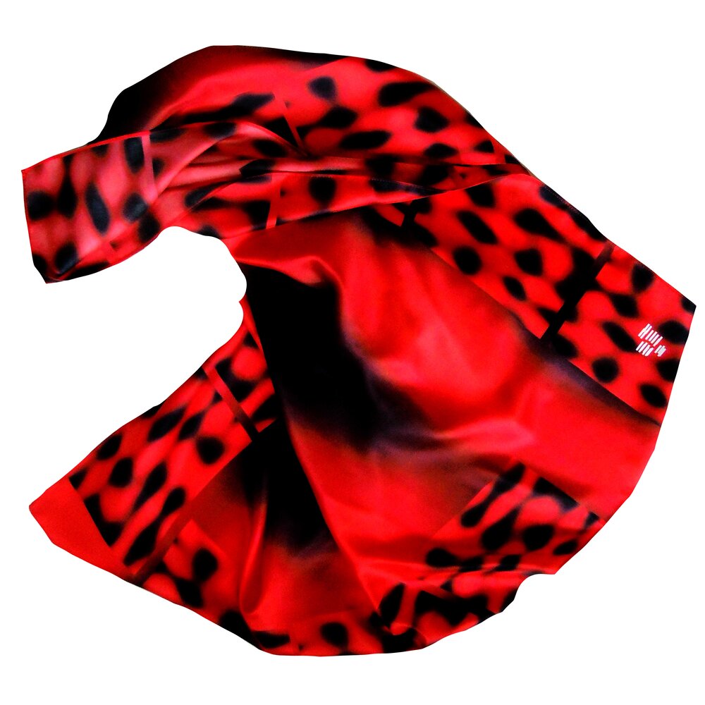 Bright red with black silk twill scarf — Trywa Designs - scarves