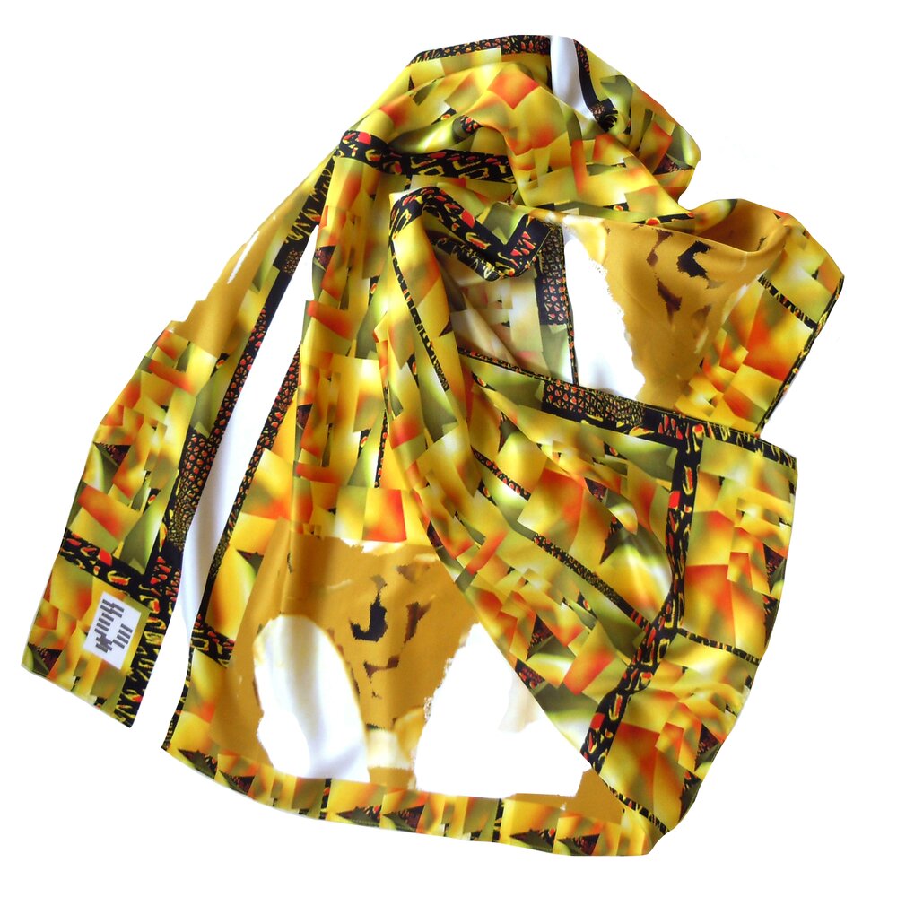 silk twill scarf with yellow, white, red and black — Trywa Designs - scarves