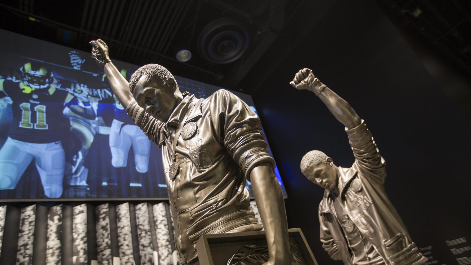 THE BLACK POWER SALUTE. Tommie Smith and John Carlos raised black-gloved fists when the United States national anthem was played during their medal ceremony at the 1968 Olympics in Mexico City. Photo credit: Jim Lo Scalzo / European Press Photo Agency