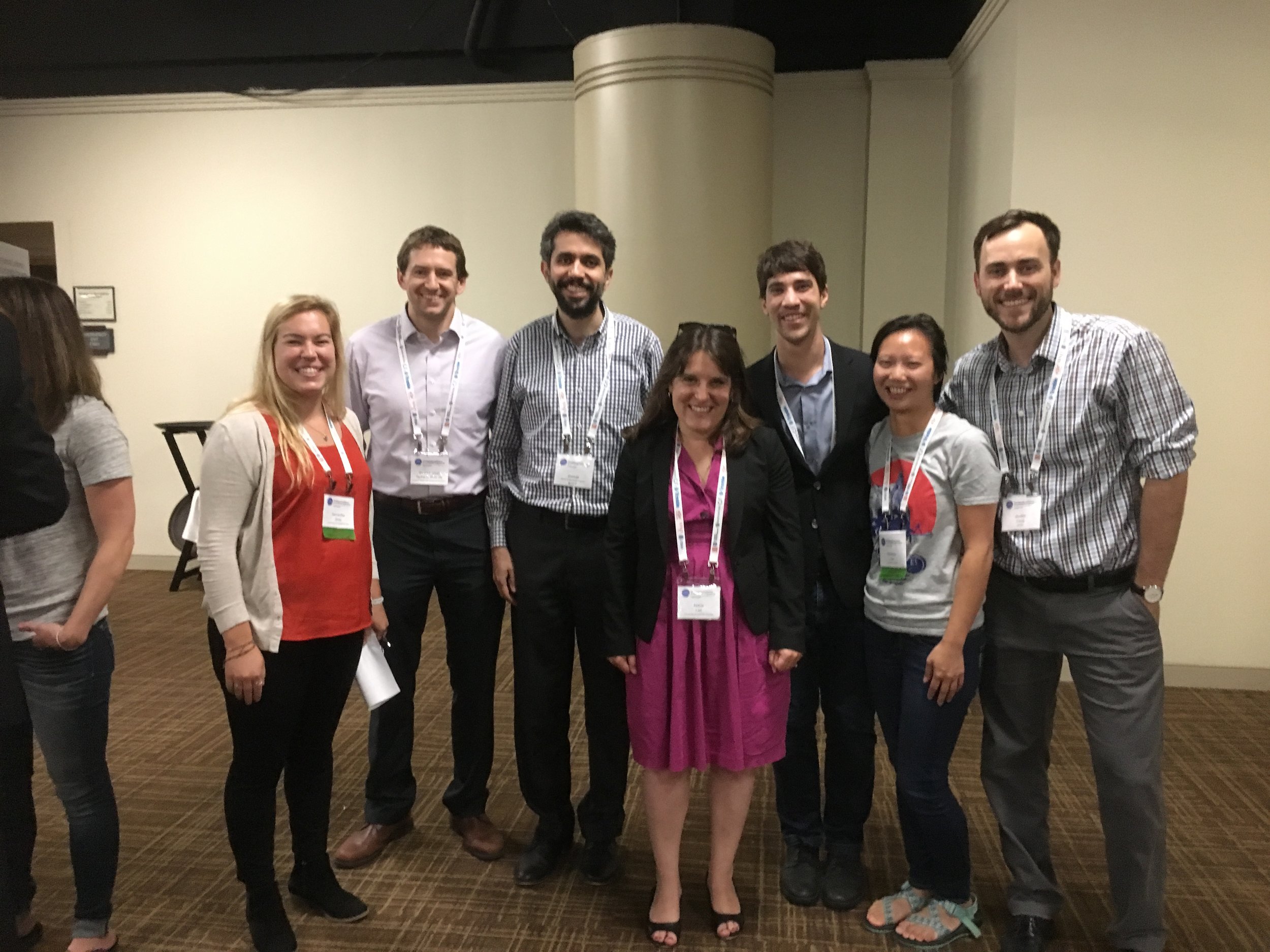 Samantha Grey, M.S. student; D. Jared DeBock, Ph.D., 2013, now Assistant Professor at Chico State; Siamak Sattar, Ph.D. 2012, now Research Structural Engineer at the National Earthquake Hazards Reduction Program at NIST; Abbie Robert Chase, Ph.D. Candidate; Yolanda LIn, M.S. graduate & recent Ph.D. from Cornell University; and Dustin Cook Ph.D. Candidate