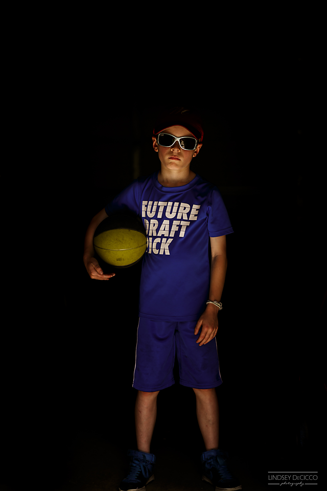 Garage light basketball card shoot.