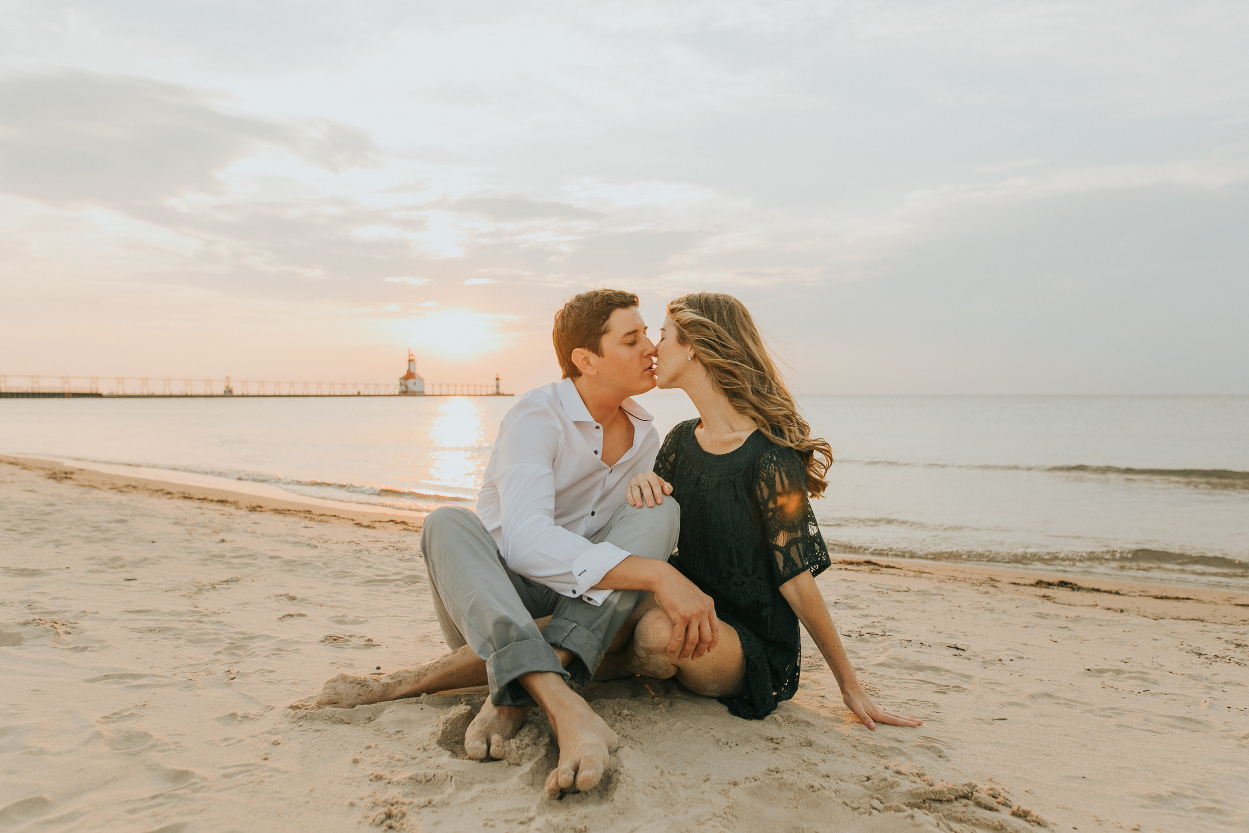 South Western Michigan engagement pictures, St. Joe, MI, beach, lighthouse