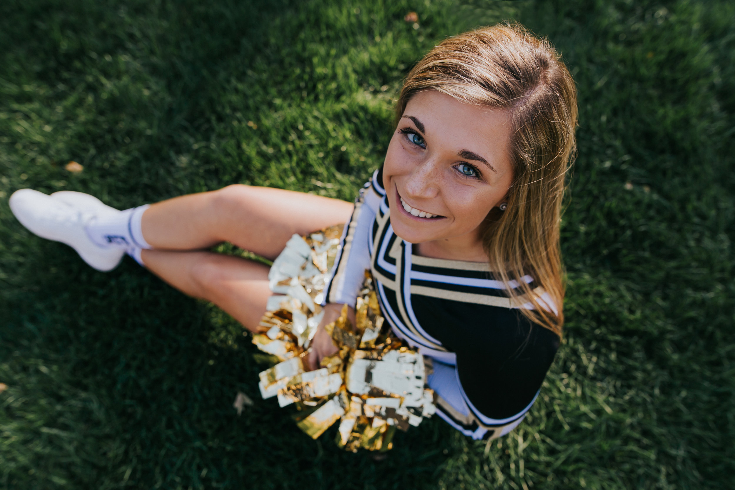 Senior Pictures at the University of Notre Dame, Cheerleader, Penn High School, Pom Poms, From Above
