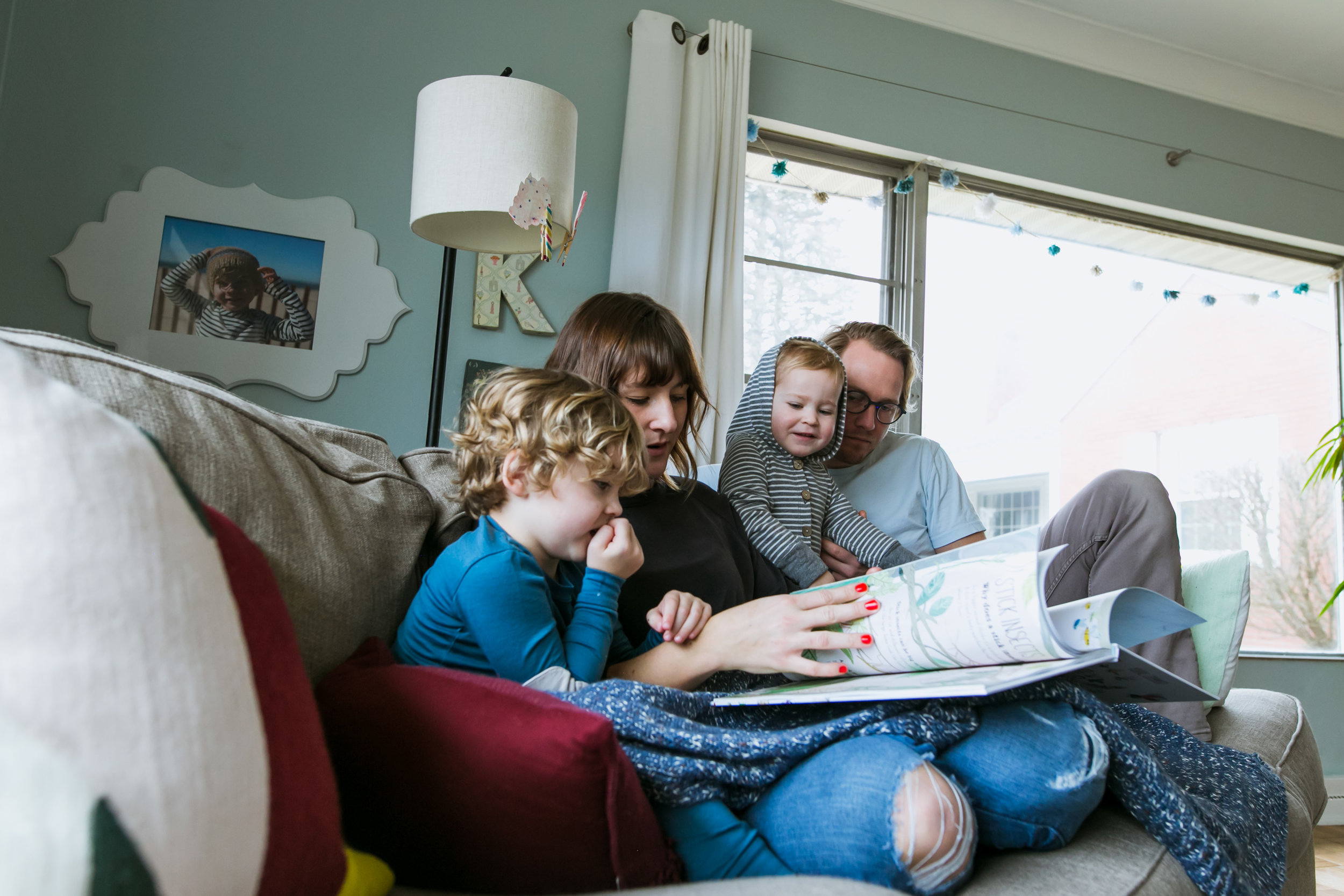 boys reading about bugs, family film session mishawaka