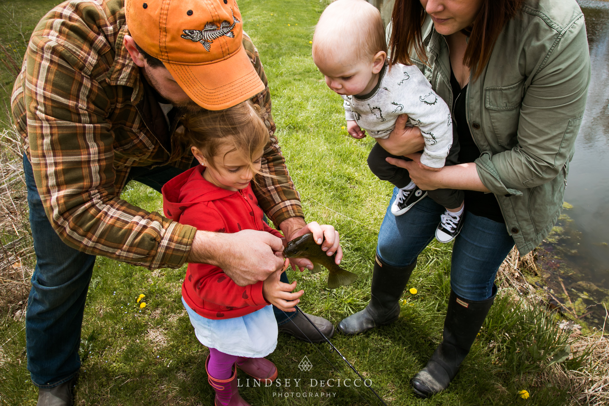 family portrait while catching fish