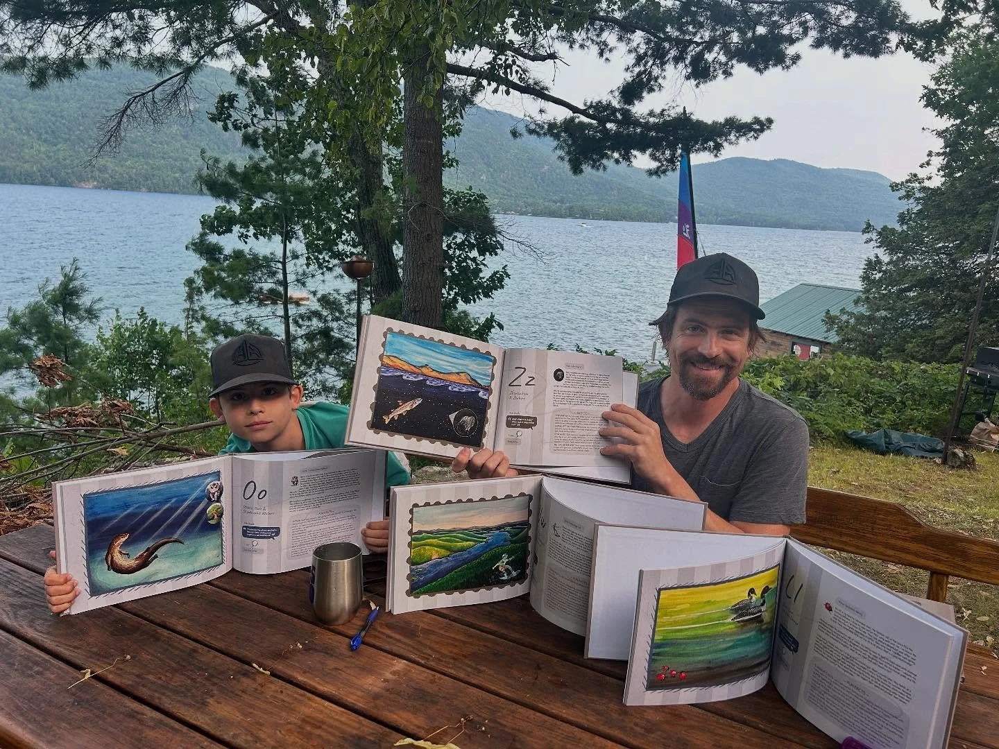 🎨 So much gratitude to the incredibly talented Andy Thompson @andrewthompsonart for his brilliant contributions to our book! Andy brought O for Otters, W for Wilderness, L for Loons, and Z for Zooplankton to life with his stunning Lake George illust