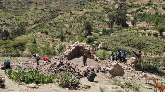 Excavation of 12th Century mosque structure at Harlaa. Photo: T. Insoll, University of Exeter.