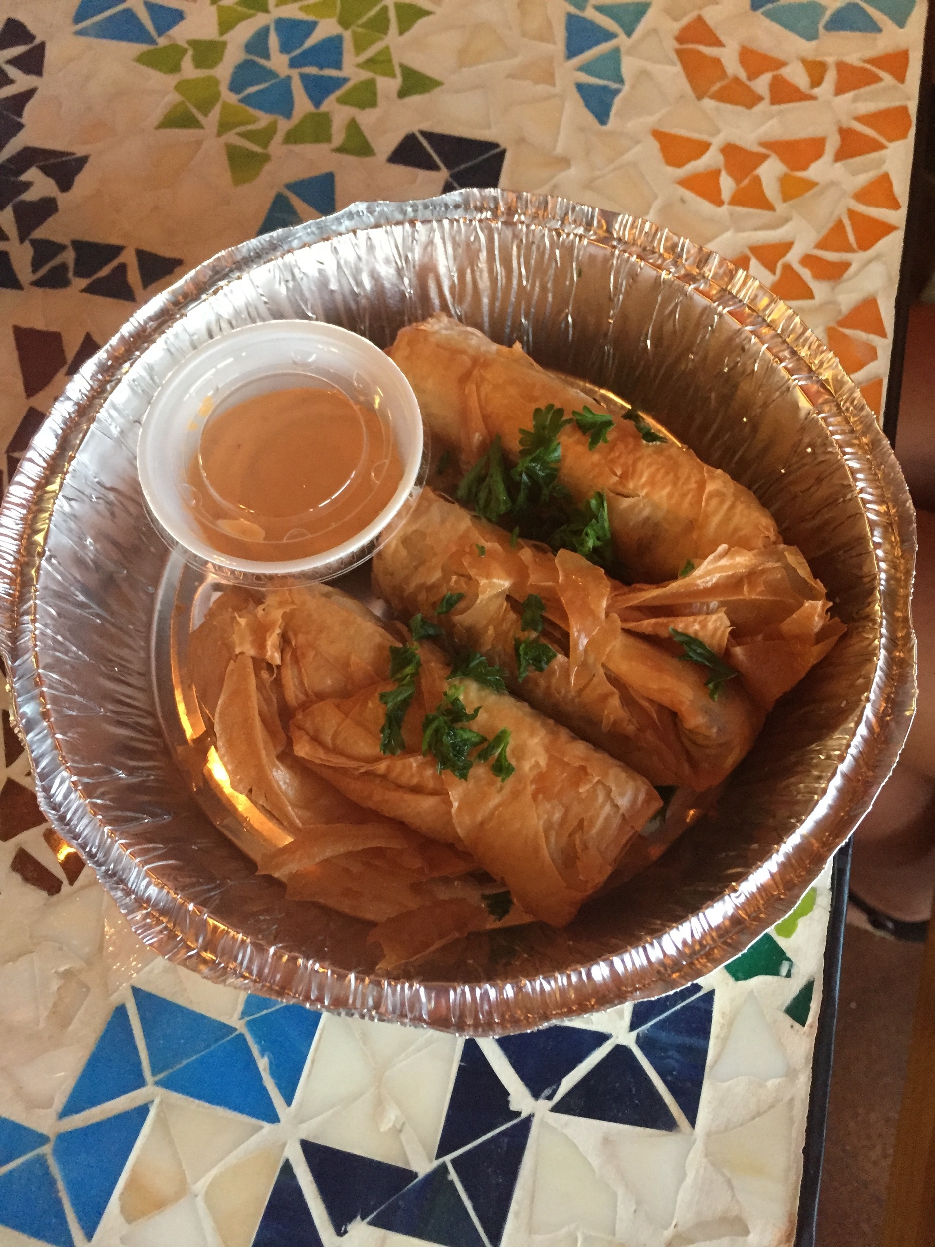 Lamb Birouats with Harissa Yogurt Sauce