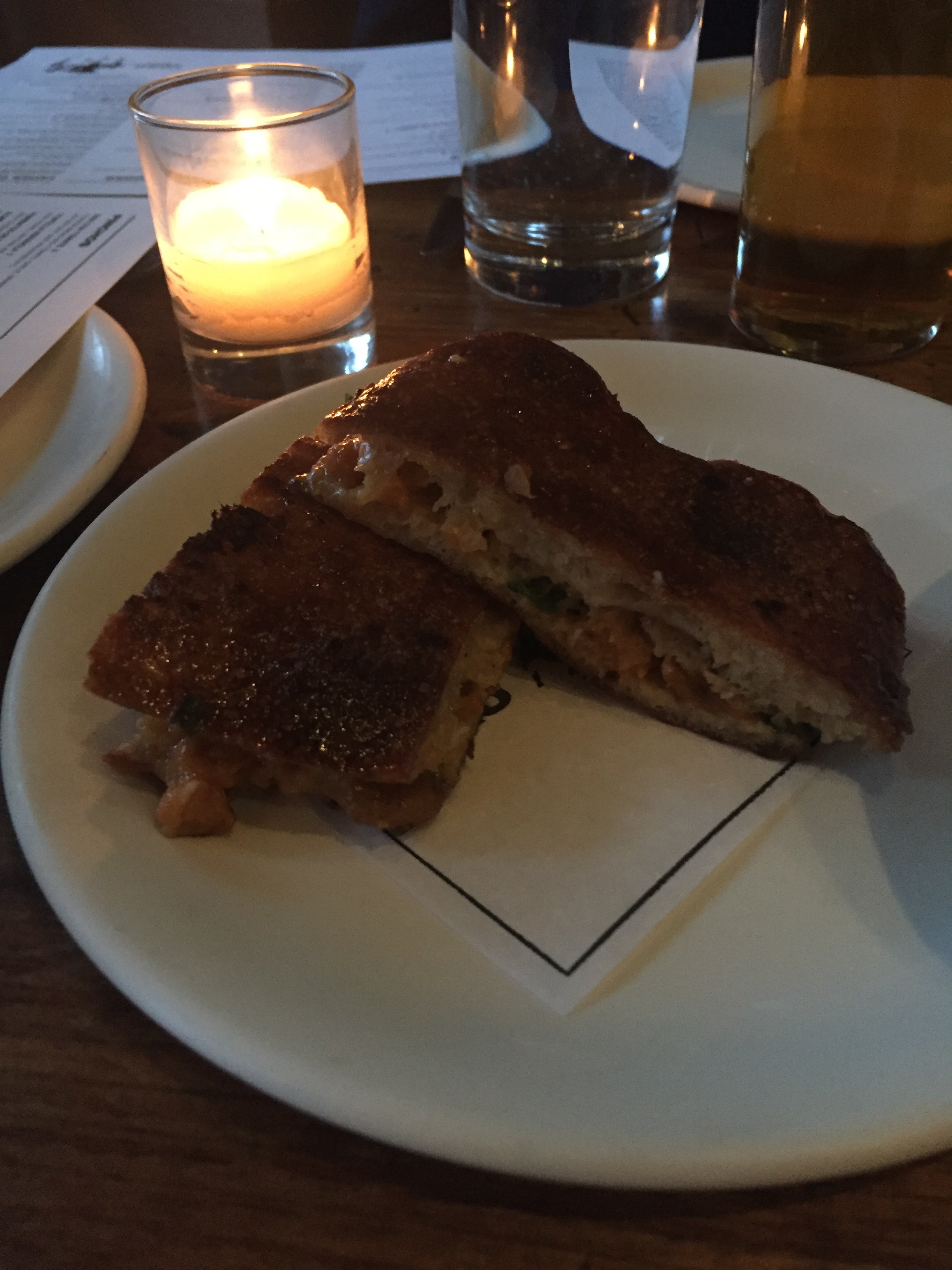 Sea urchin, miso butter, and pickled mustard seed sandwich