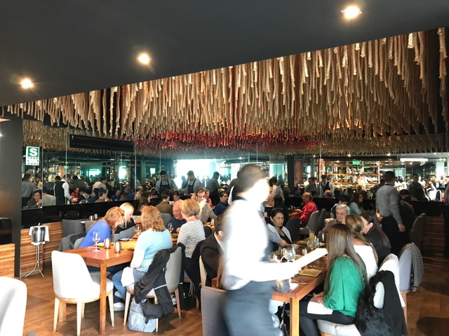 Main dining room ropes hanging down. When viewed from above, the ropes form the Japanese flag