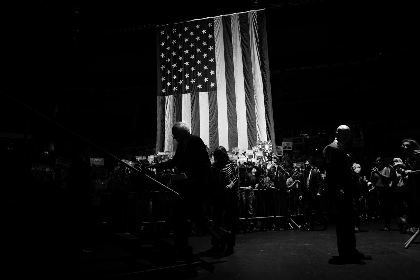  Democratic presidential candidate Bernie Sanders takes the stage with is wife Jane at a campaign rally in Madison, Wisconsin on April 3. 