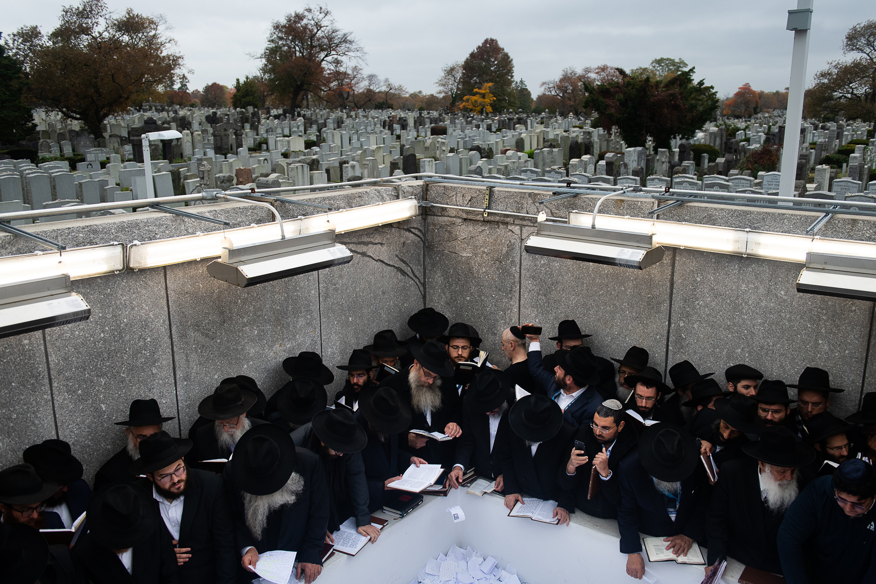  Chabad-Lubavitch rabbis pray at the gravesite of the Lubavitcher Rebbe, Rabbi Menachem M. Schneerson, in Queens, NY. 