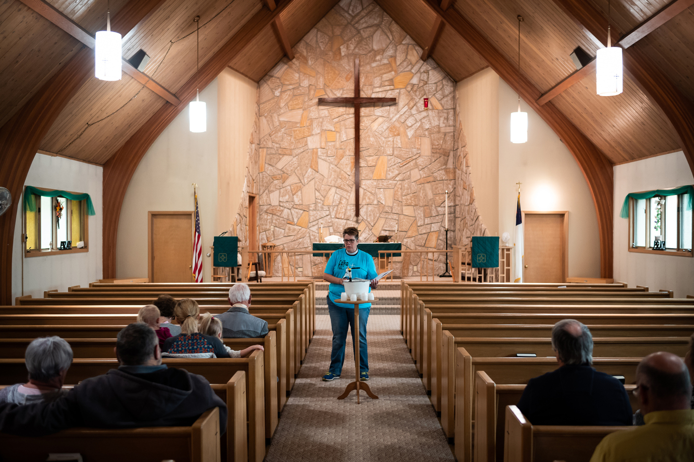  Pastor Tera Kossow leads worship at American Lutheran Church, an ELCA church, in Bison, SD. 
