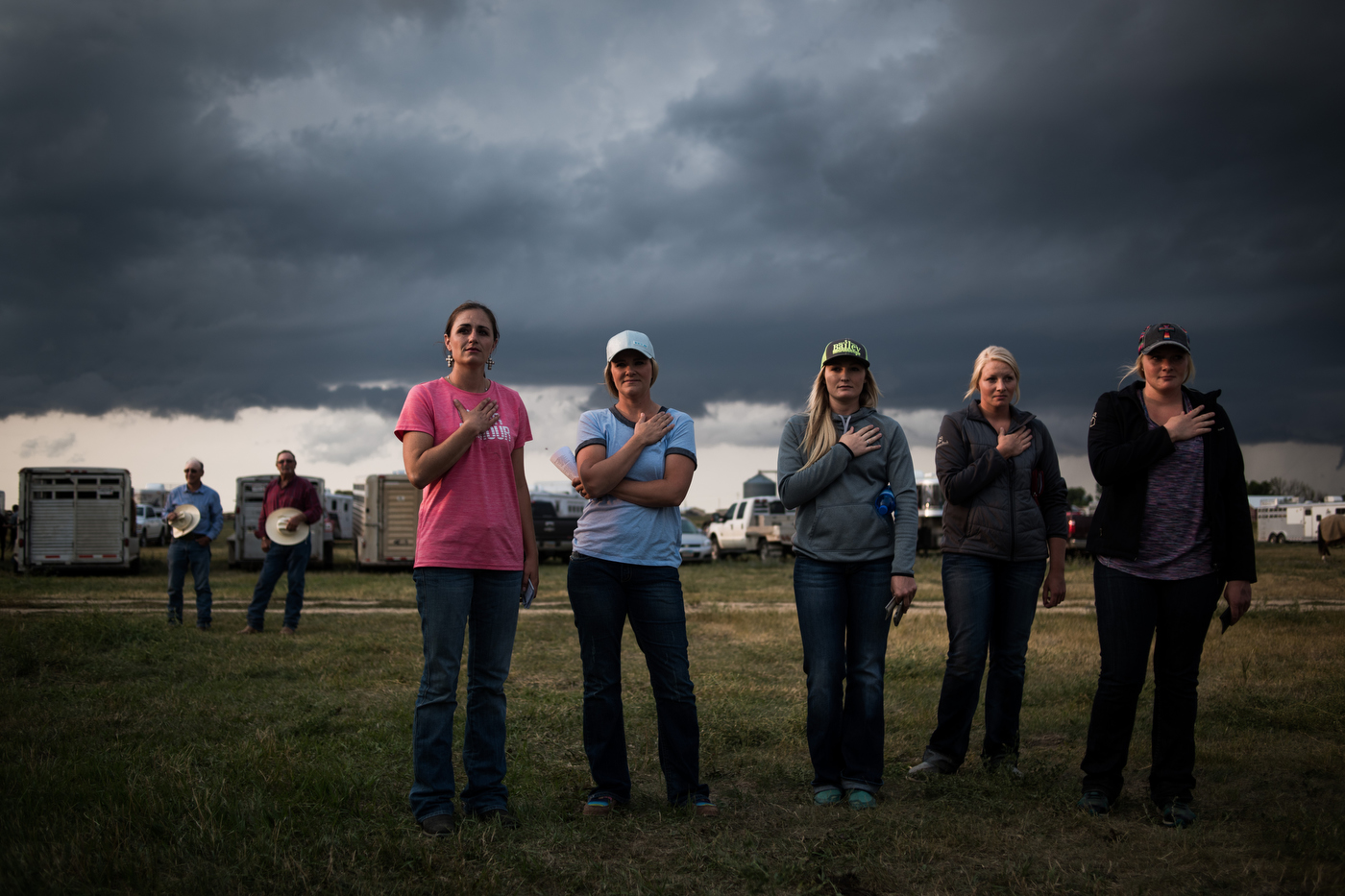  45°31'30.0"N 102°28'11.9"W. 111 miles from the nearest McDonald's.  People stand for the national anthem before the start of the Perkins County Rodeo in Bison, SD. 