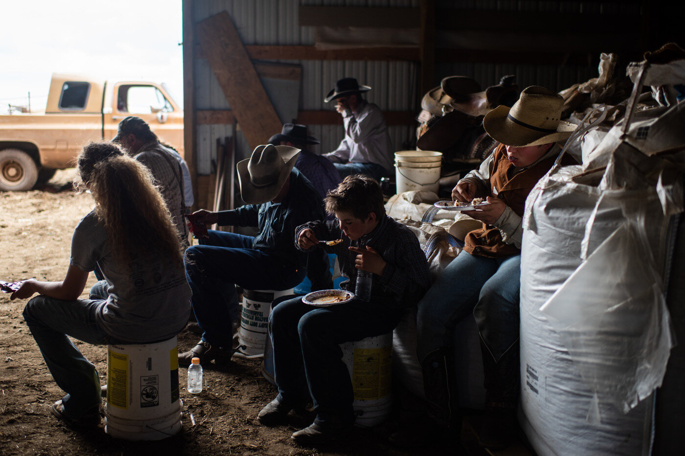  Dinner after a hard day’s work branding cattle at the Storm ranch in spring, 2019. 