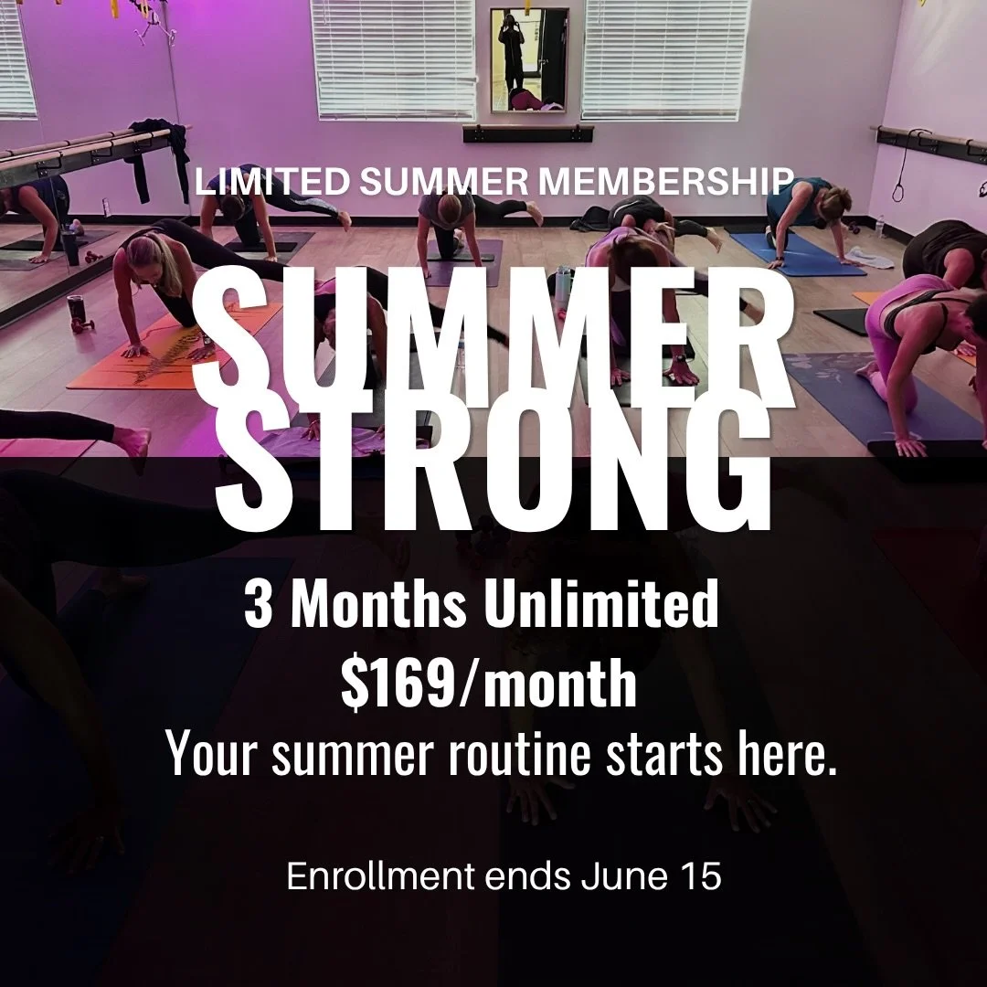 Your summer routine starts here ☀️

Build your strongest summer yet with unlimited access to barre, bounce and strength classes &mdash; all designed to help you move, feel good, and stay consistent through summer. 💃💪🏻

Introducing our Summer Stron