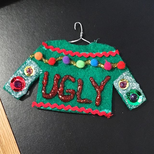 A successful Teen Christmas Party featuring a &ldquo;Make your own ugly sweater ornament&rdquo; craft, hot drinks, and watching Elf! .
.
.
Special thanks to @flamoose for the craft idea and helping me make a million tiny hangers, to my coworkers for 