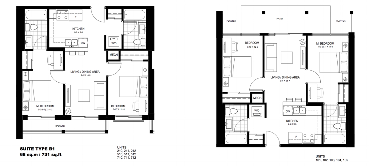 2 Bedroom Suite B1. $1,775 / month SOLD OUT Click For Virtual Tour
