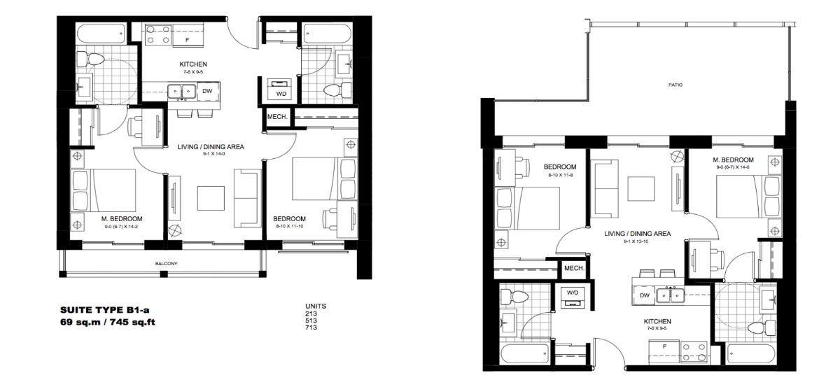 2 Bedroom Suite B1-a. $1,775 / month SOLD OUT Click For Virtual Tour