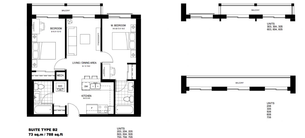 2 Bedroom Suite B2. $1,775 / month SOLD OUT Click For Virtual Tour